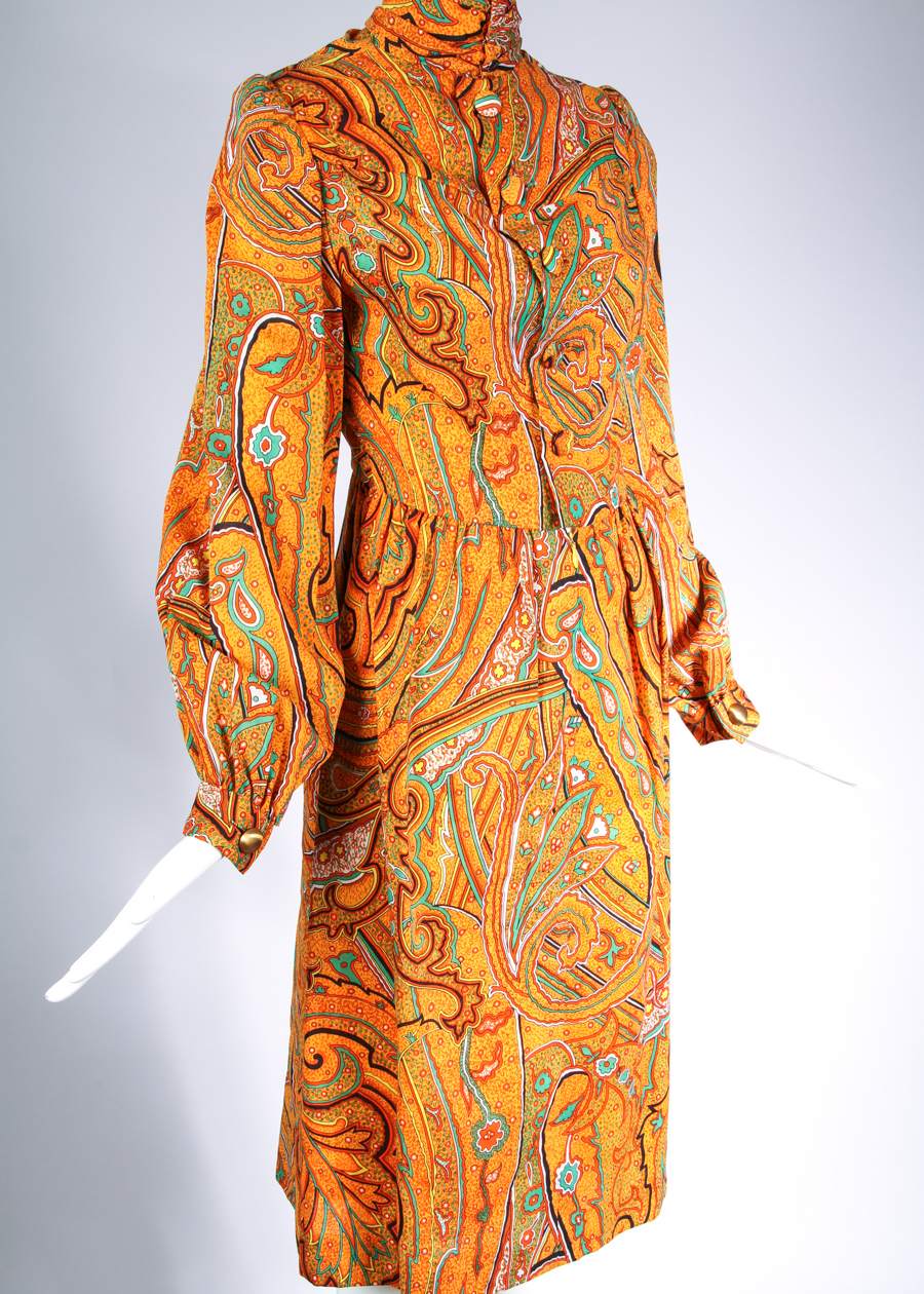 1970s Donald Brooks Paisley Print Day Dress