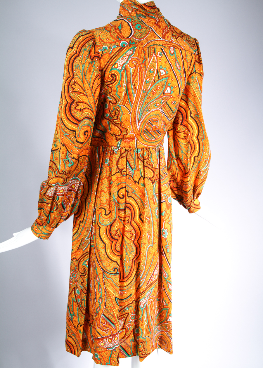 1970s Donald Brooks Paisley Print Day Dress