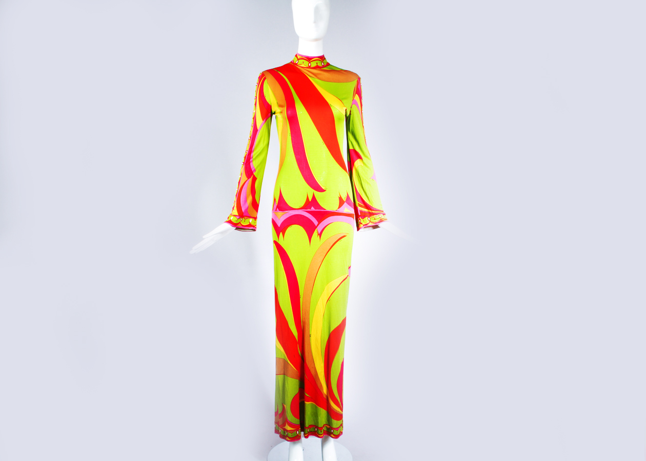 Vintage 1970s Emilio Pucci Bodycon Printed Maxi Dress