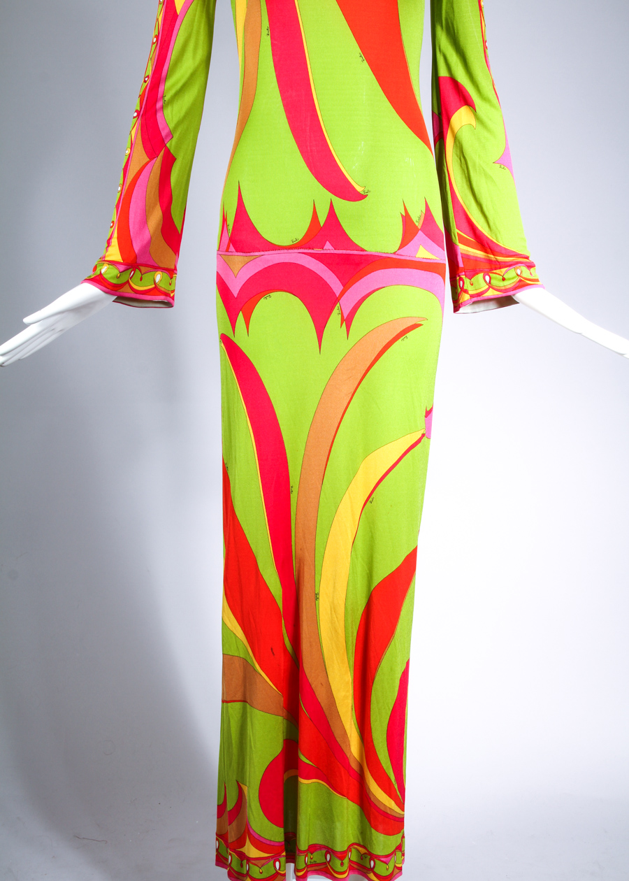 Vintage 1970s Emilio Pucci Bodycon Printed Maxi Dress
