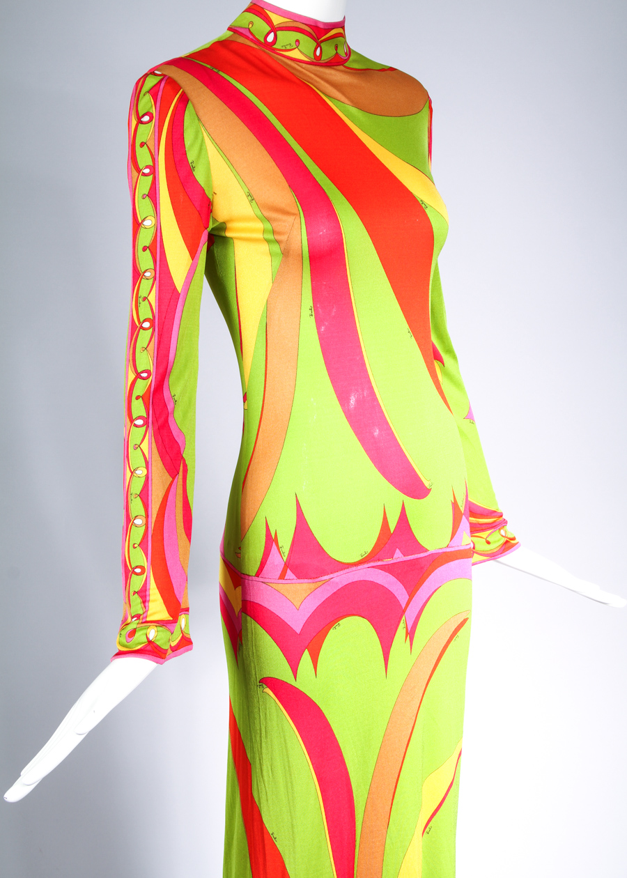 Vintage 1970s Emilio Pucci Bodycon Printed Maxi Dress