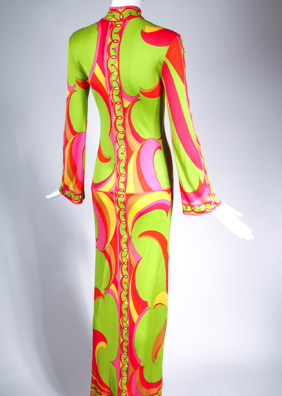 Vintage 1970s Emilio Pucci Bodycon Printed Maxi Dress