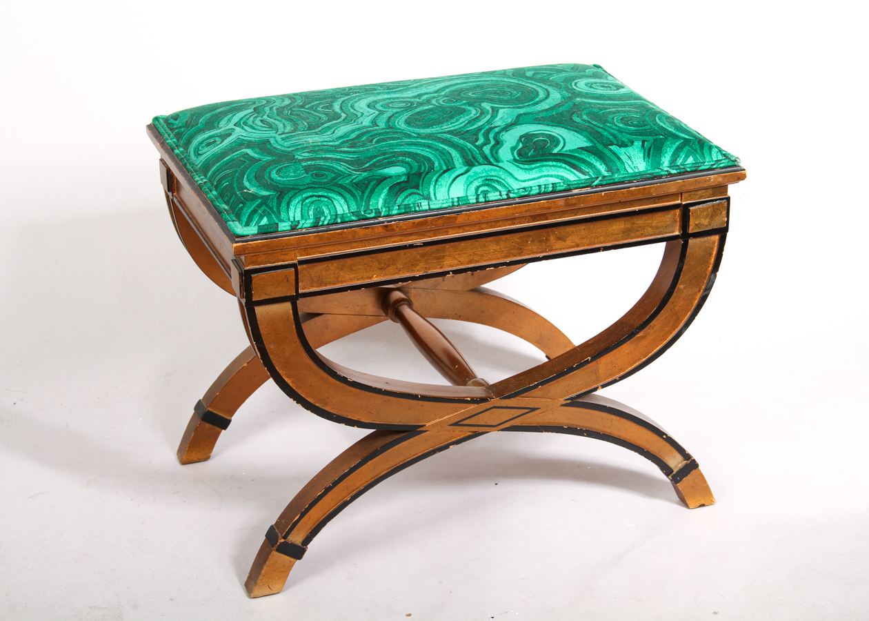 Tony Duquette Upholstered Hollywood Regency Style X-Frame Benches