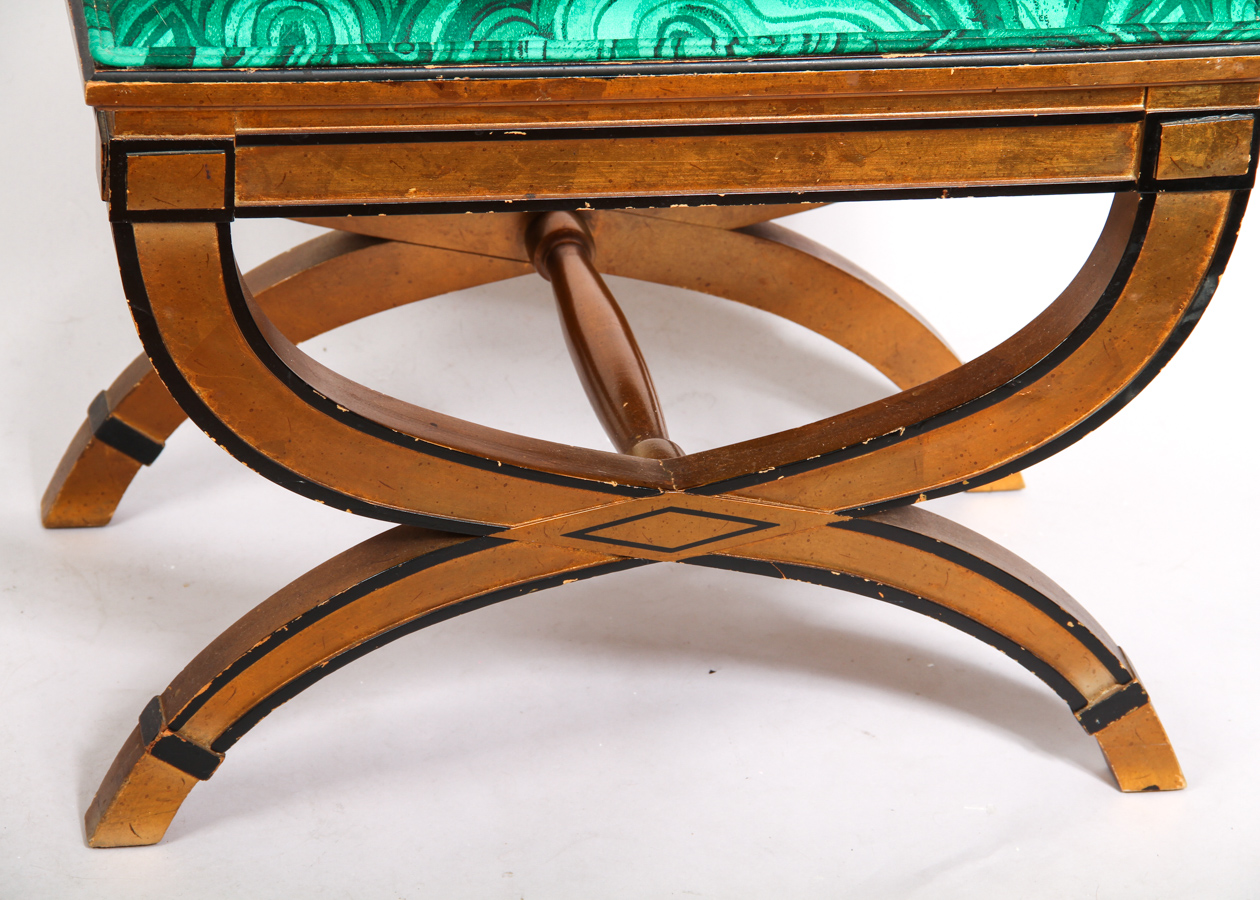 Tony Duquette Upholstered Hollywood Regency Style X-Frame Benches