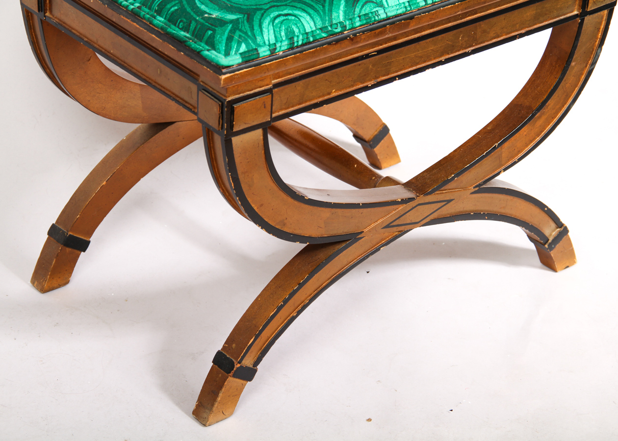 Tony Duquette Upholstered Hollywood Regency Style X-Frame Benches