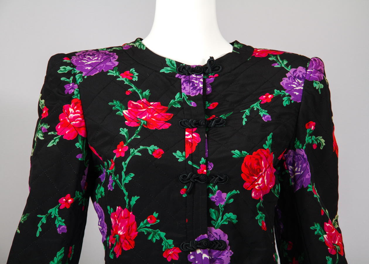 Vintage Ungaro Silk Quilted Floral Print Skirt & Jacket Suit