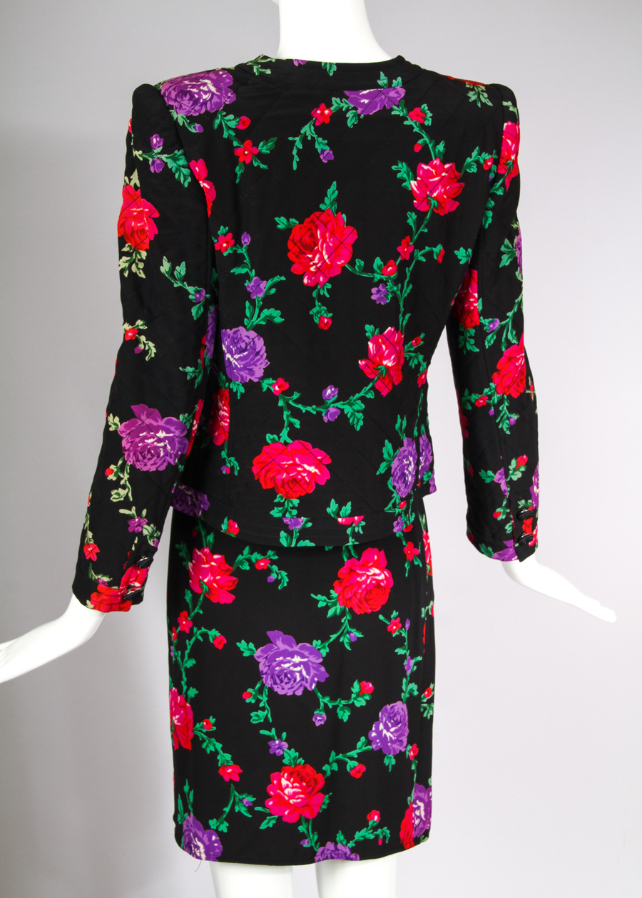 Vintage Ungaro Silk Quilted Floral Print Skirt & Jacket Suit