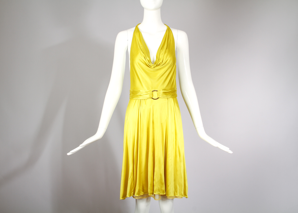 Gianni Versace Chartreuse Halter Neck Cocktail Dress