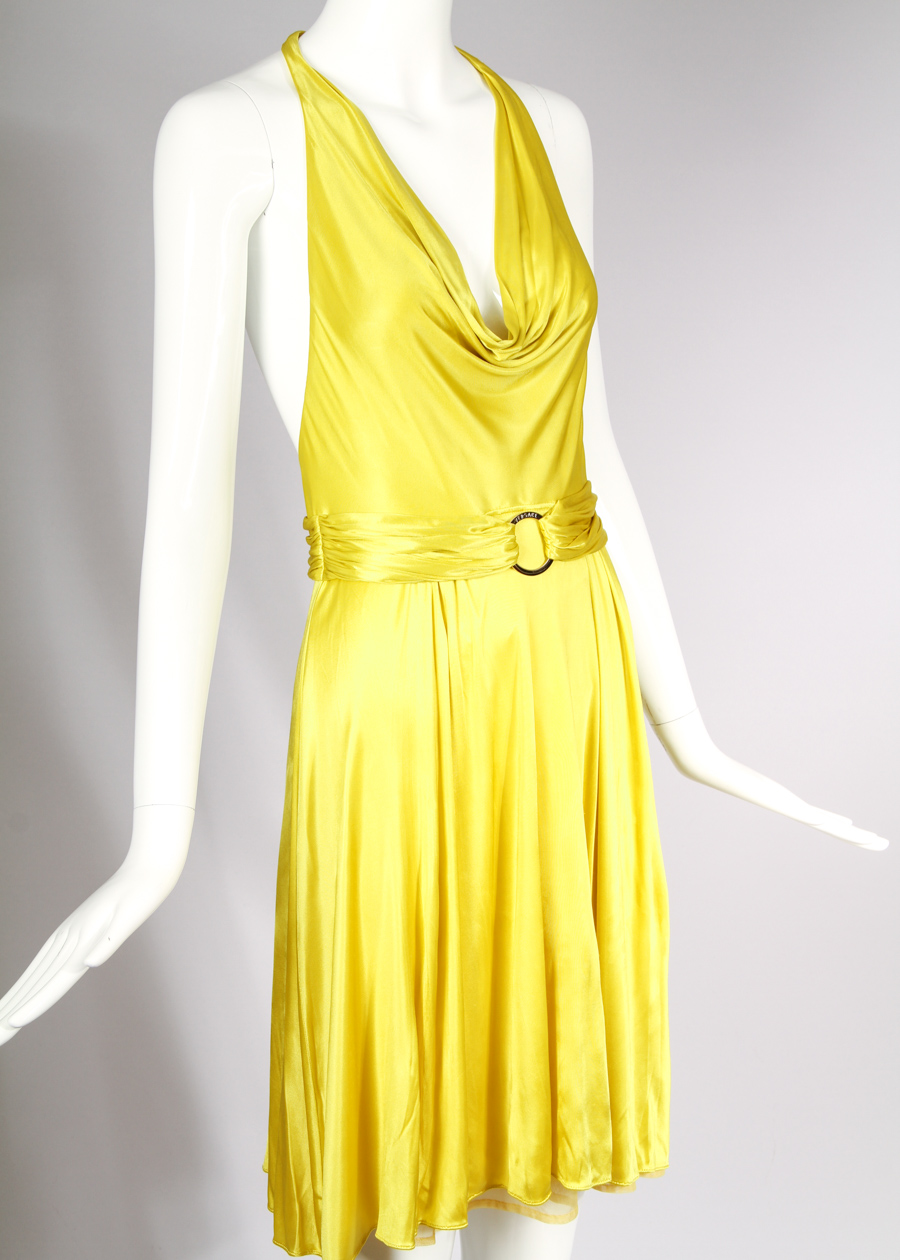 Gianni Versace Chartreuse Halter Neck Cocktail Dress