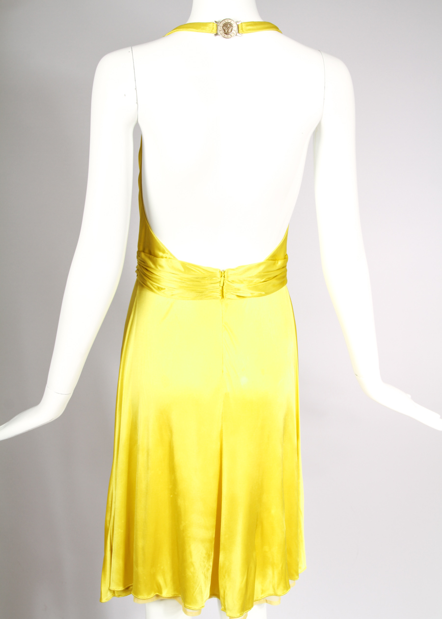 Gianni Versace Chartreuse Halter Neck Cocktail Dress
