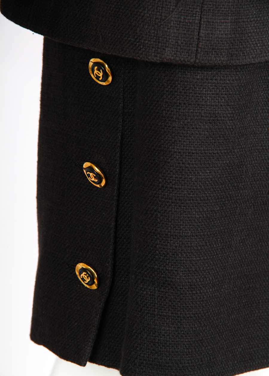 Vintage Chanel Black Cotton Jacket & Skirt Ensemble