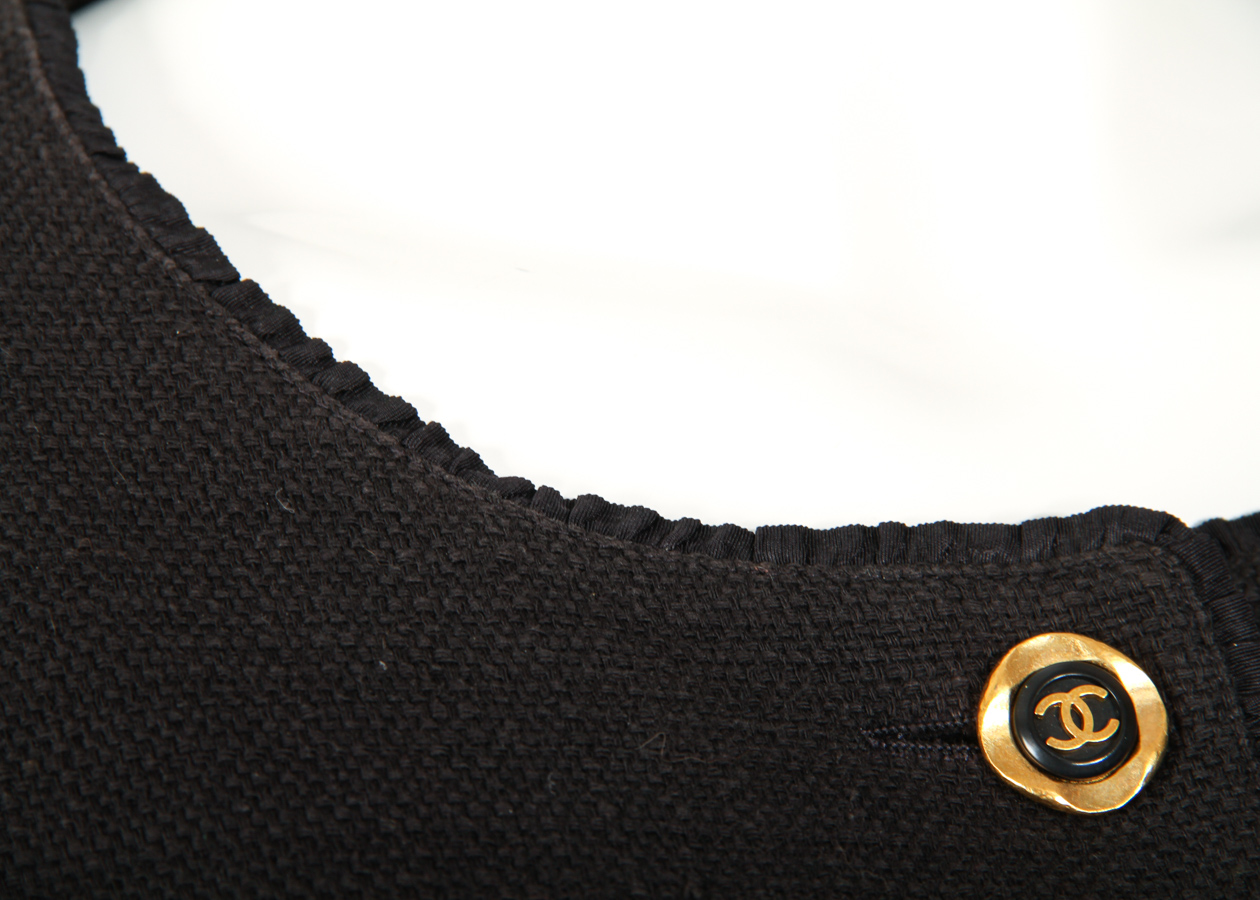 Vintage Chanel Black Cotton Jacket & Skirt Ensemble