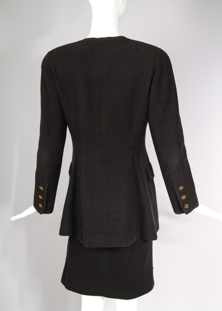 Vintage Chanel Black Cotton Jacket & Skirt Ensemble