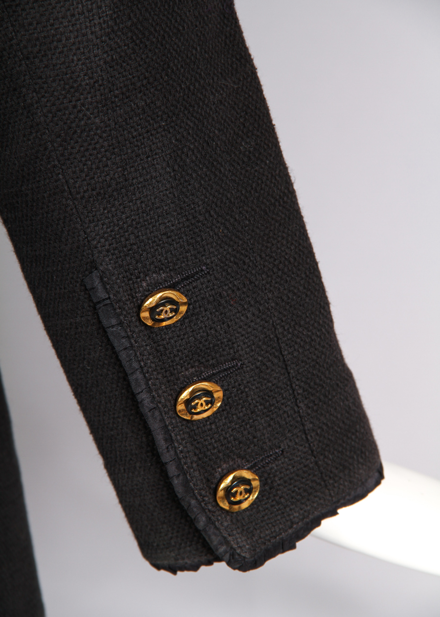 Vintage Chanel Black Cotton Jacket & Skirt Ensemble