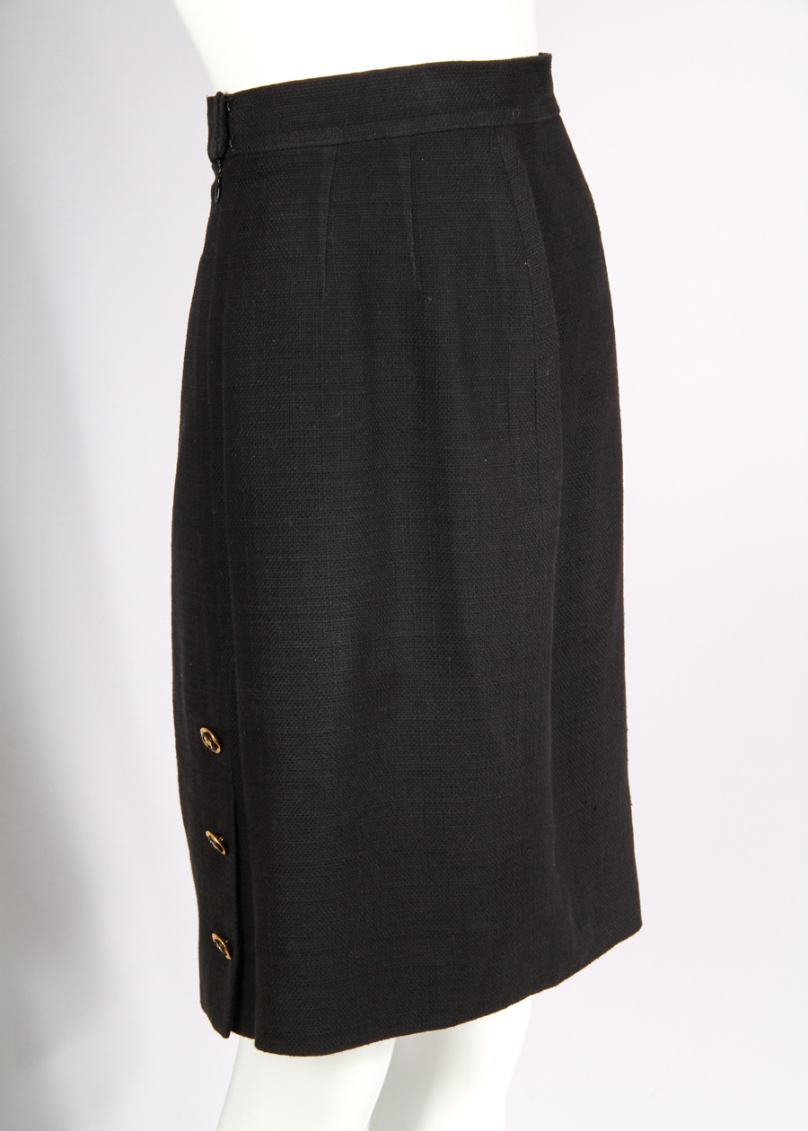 Vintage Chanel Black Cotton Jacket & Skirt Ensemble