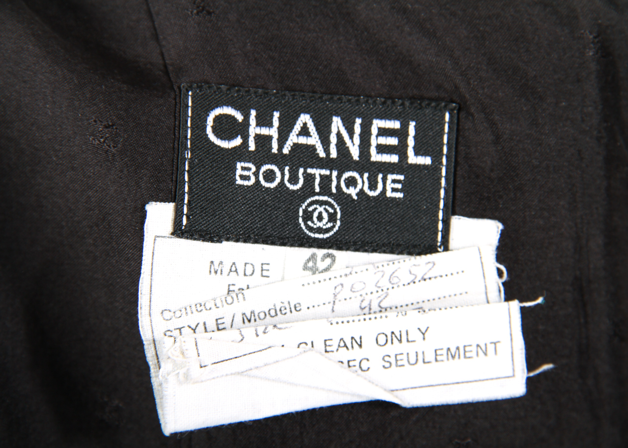 Vintage Chanel Black Cotton Jacket & Skirt Ensemble