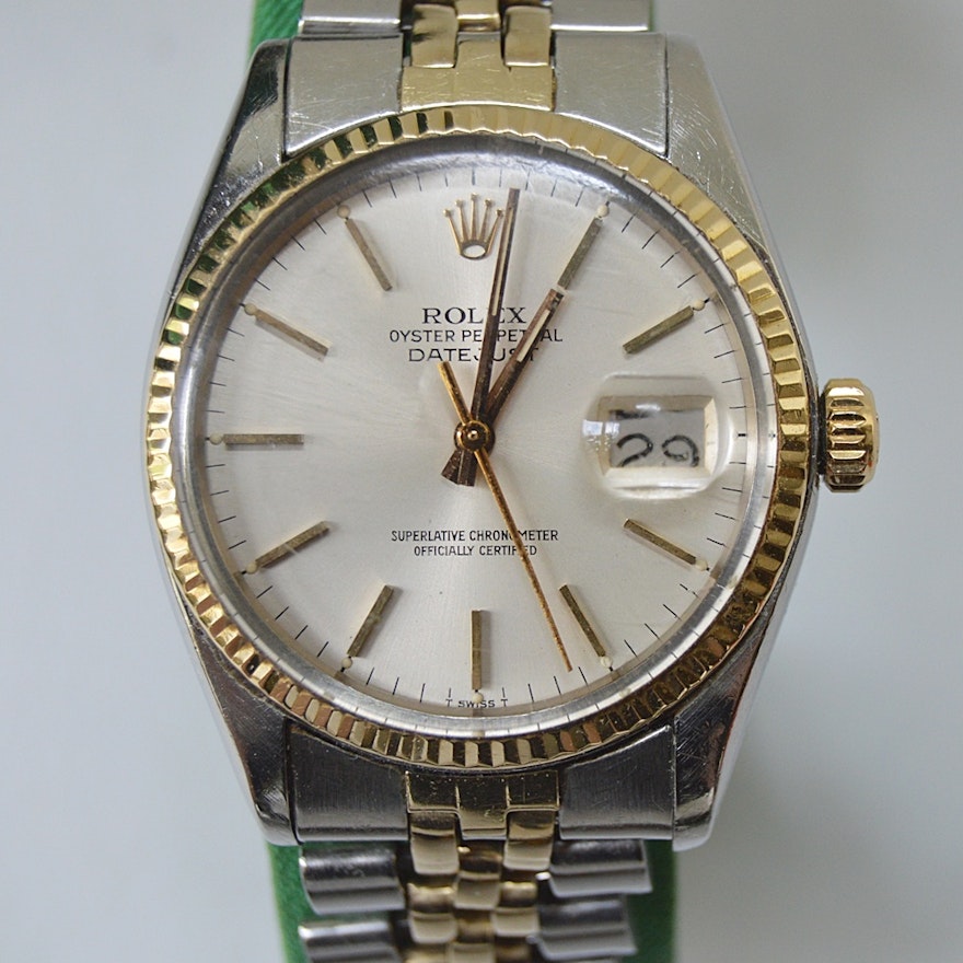 Rolex Oyster Perpetual DateJust Wristwatch with 14k Gold Trim