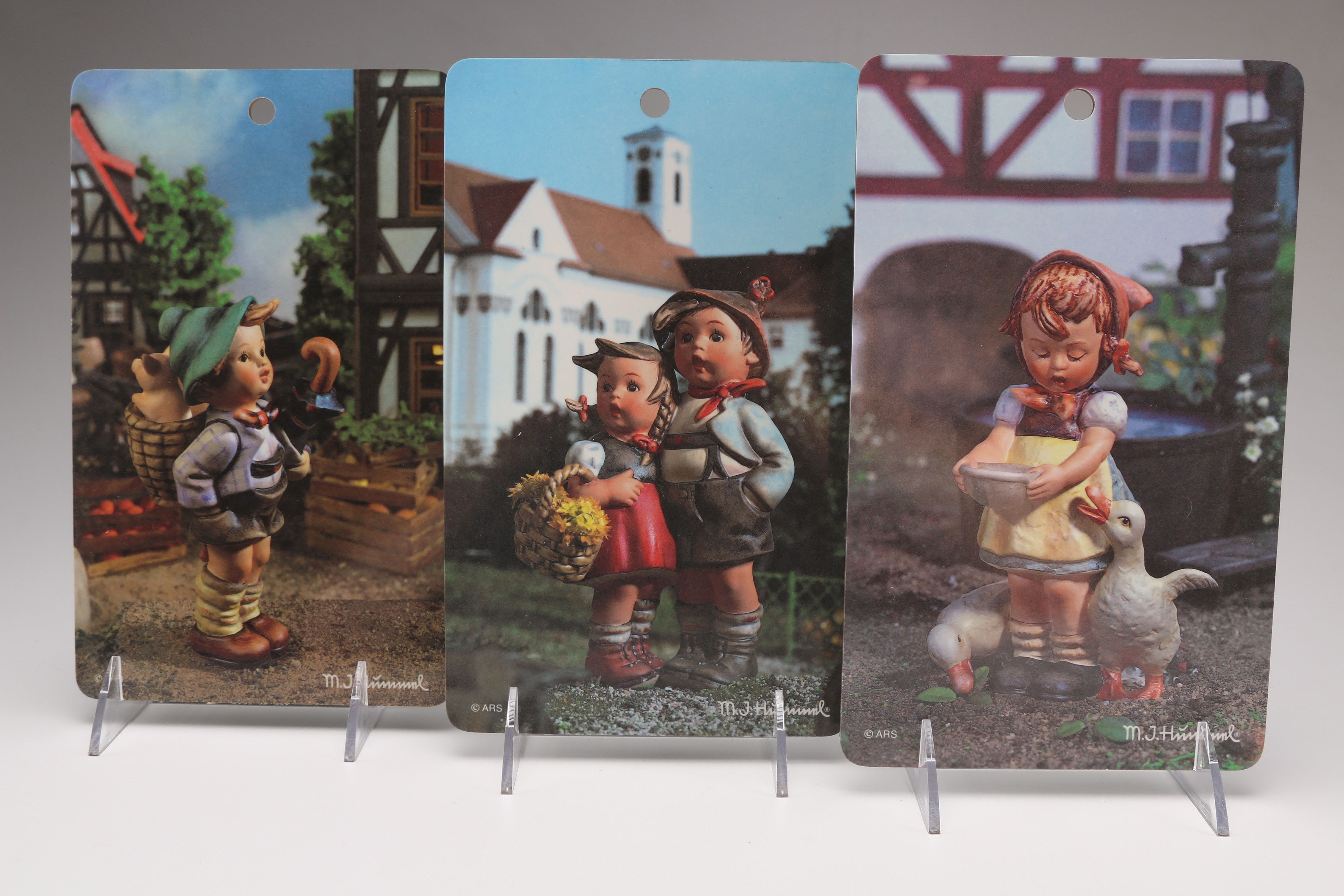 Hummel Ceramic Angel Decor and Set of Three Ricolor Picture Plaques