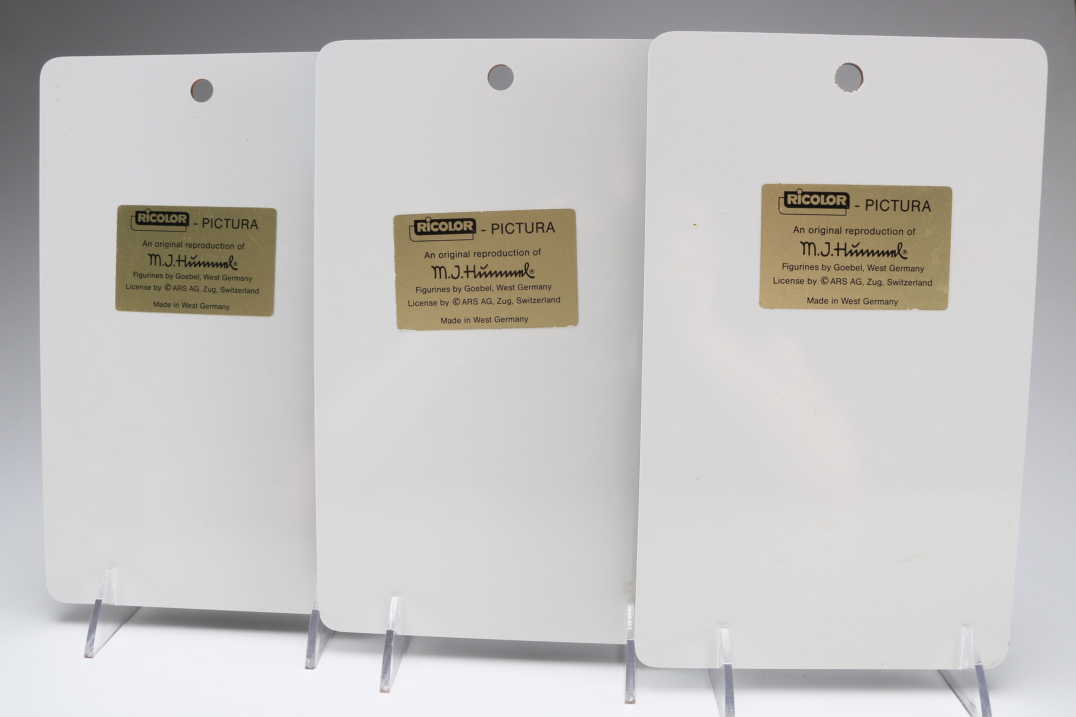 Hummel Ceramic Angel Decor and Set of Three Ricolor Picture Plaques