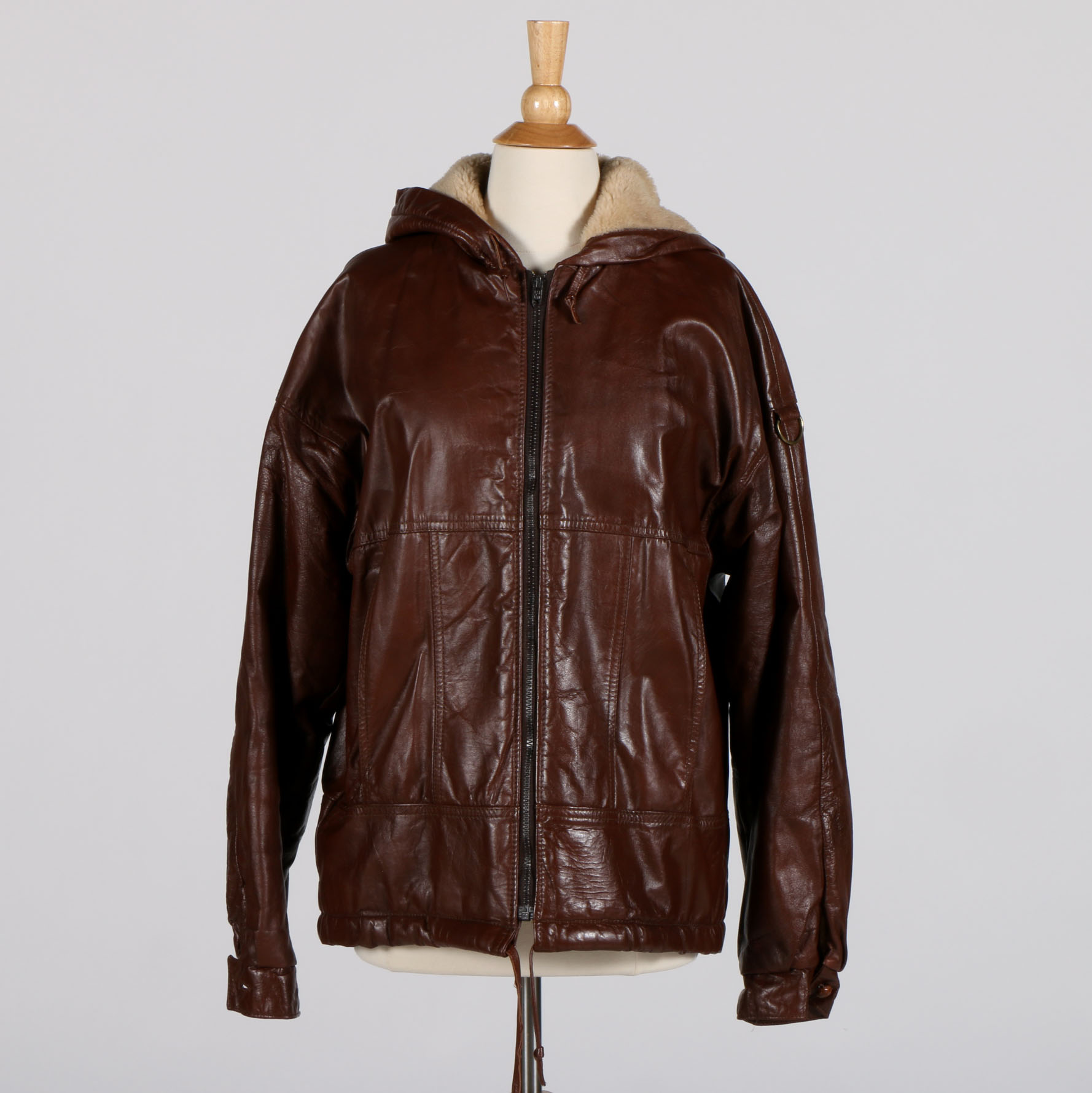 Men's Faux Leather Hooded Bomber Jacket