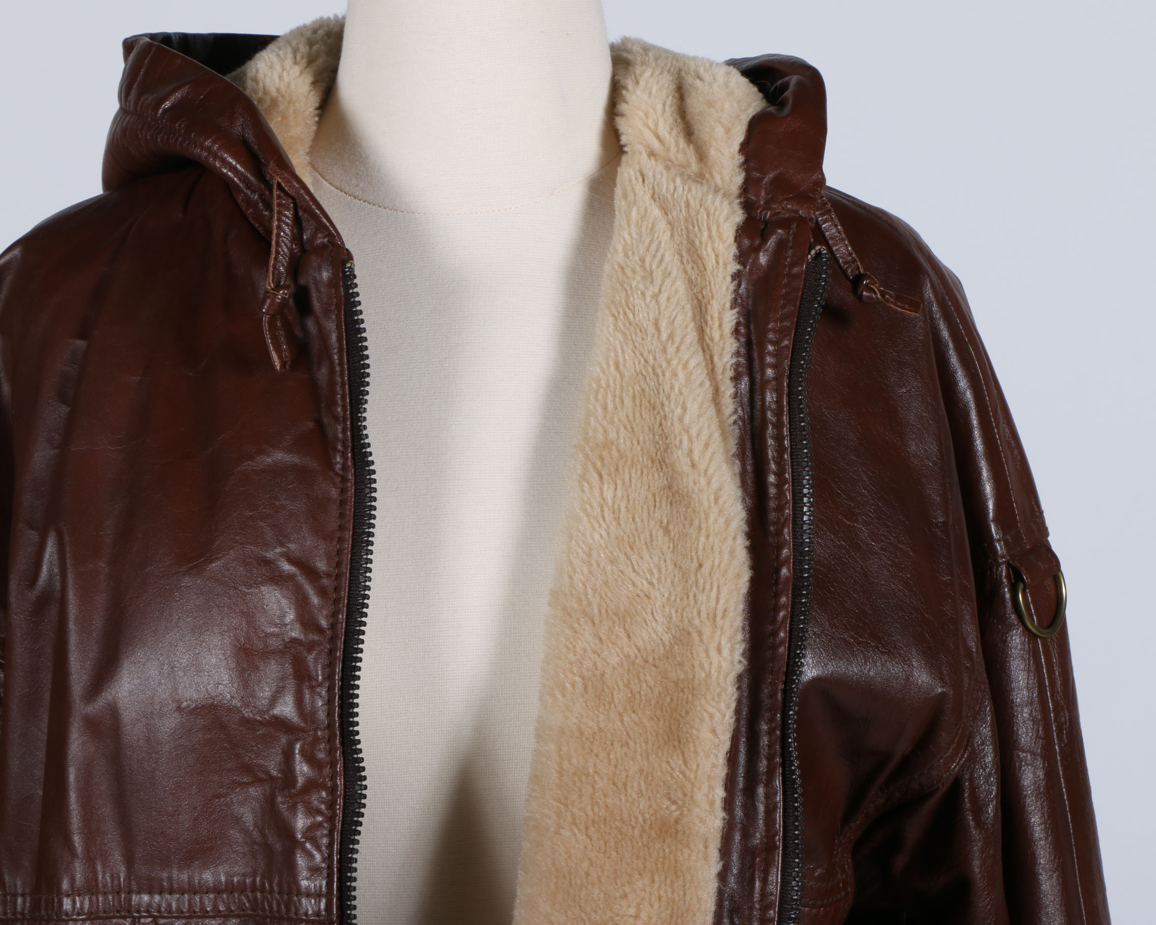 Men's Faux Leather Hooded Bomber Jacket