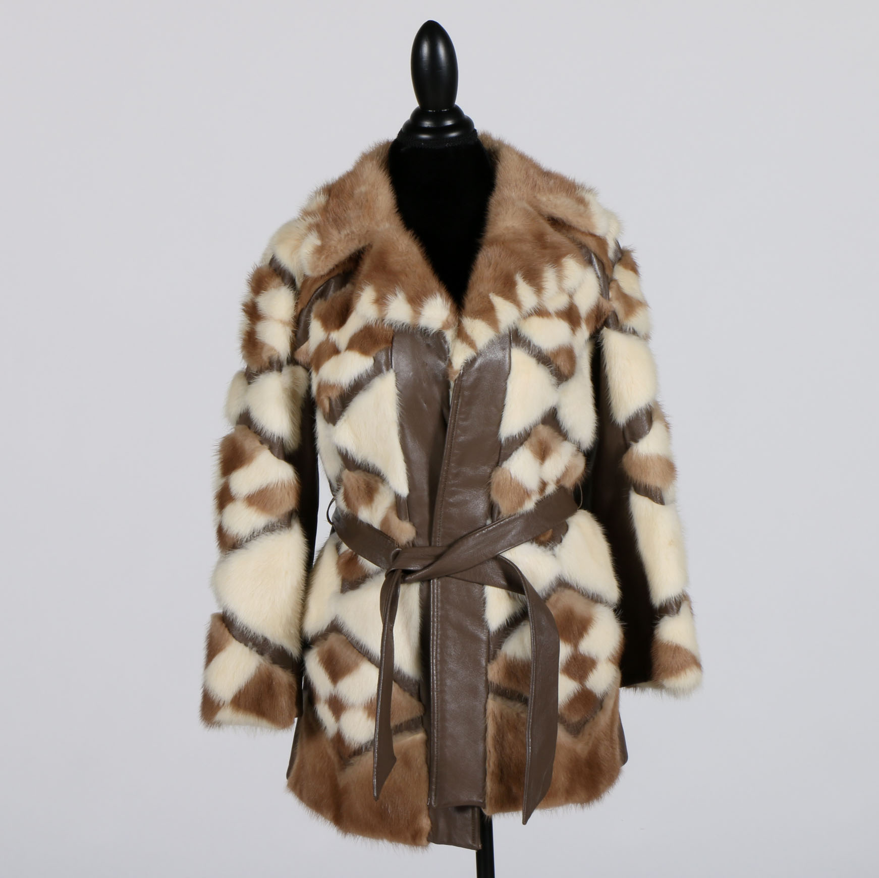 Vintage 1960s Patchwork Mink Fur and Leather Coat