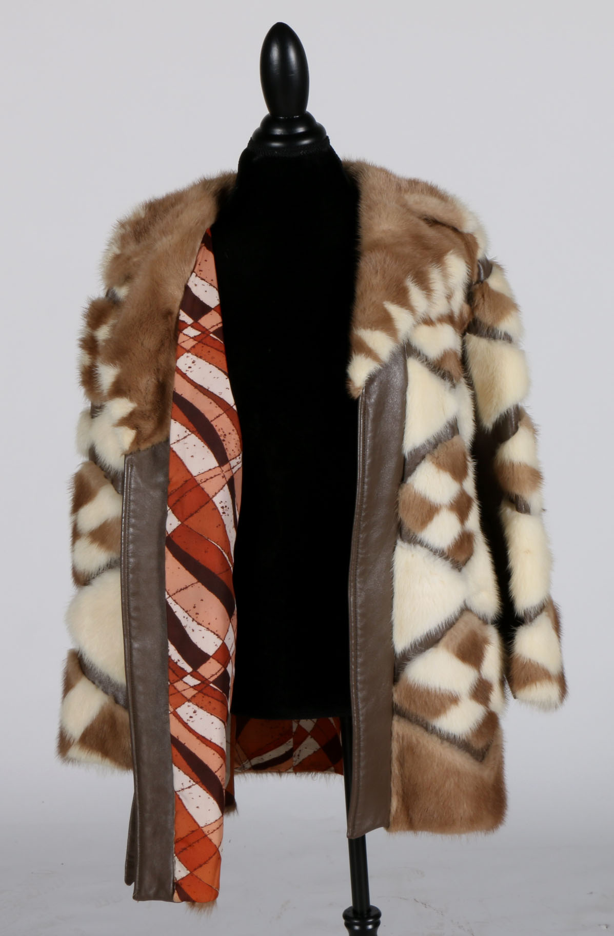 Vintage 1960s Patchwork Mink Fur and Leather Coat