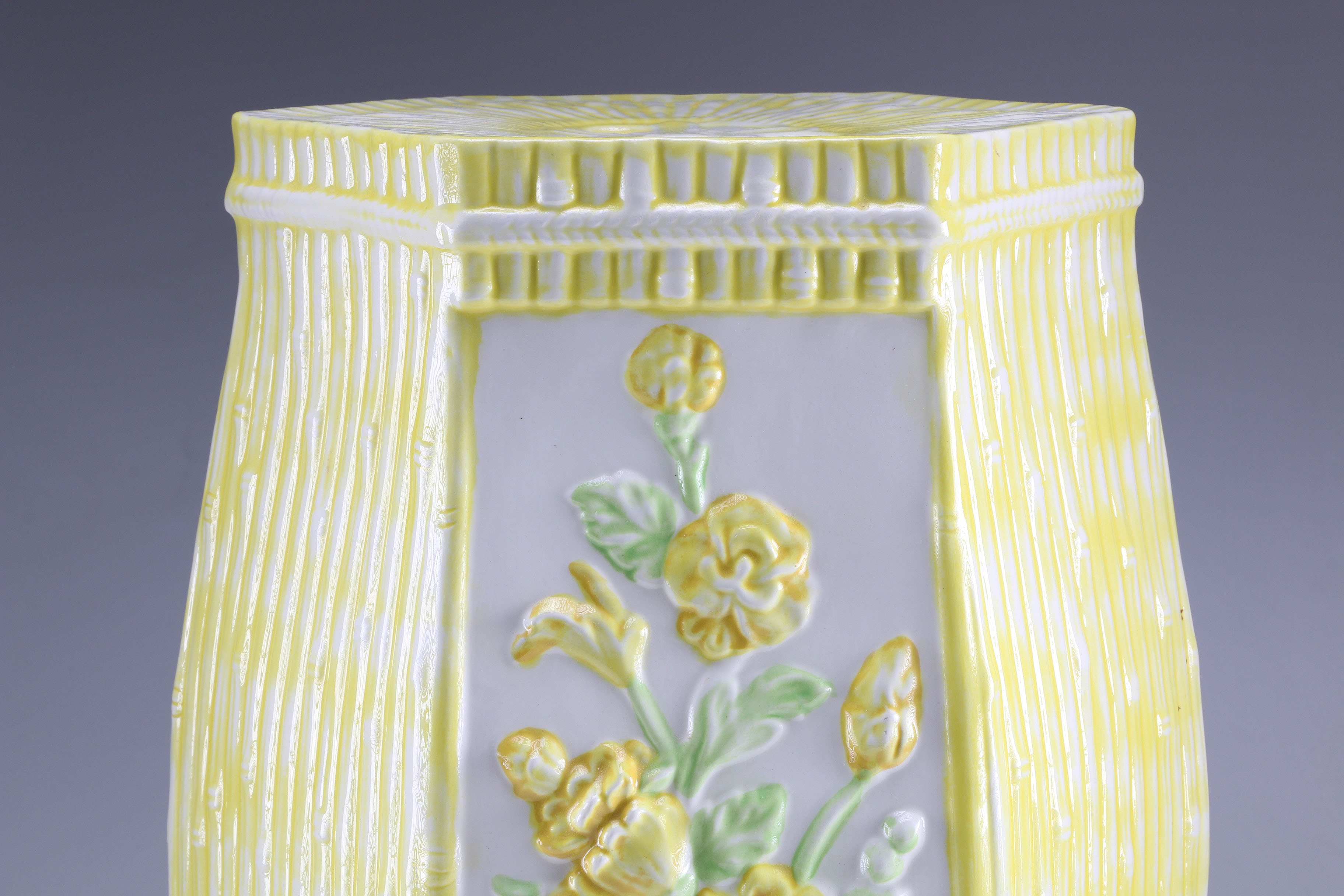 Yellow Ceramic Garden Seat with Painted Floral Motif