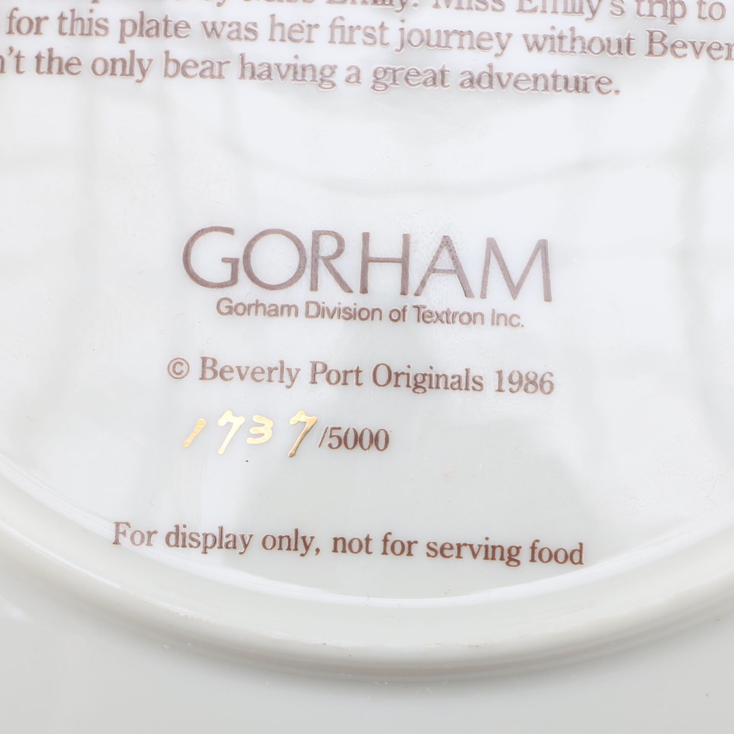 Pair of Gorham Collectors Plates Teddy Bear and Doll