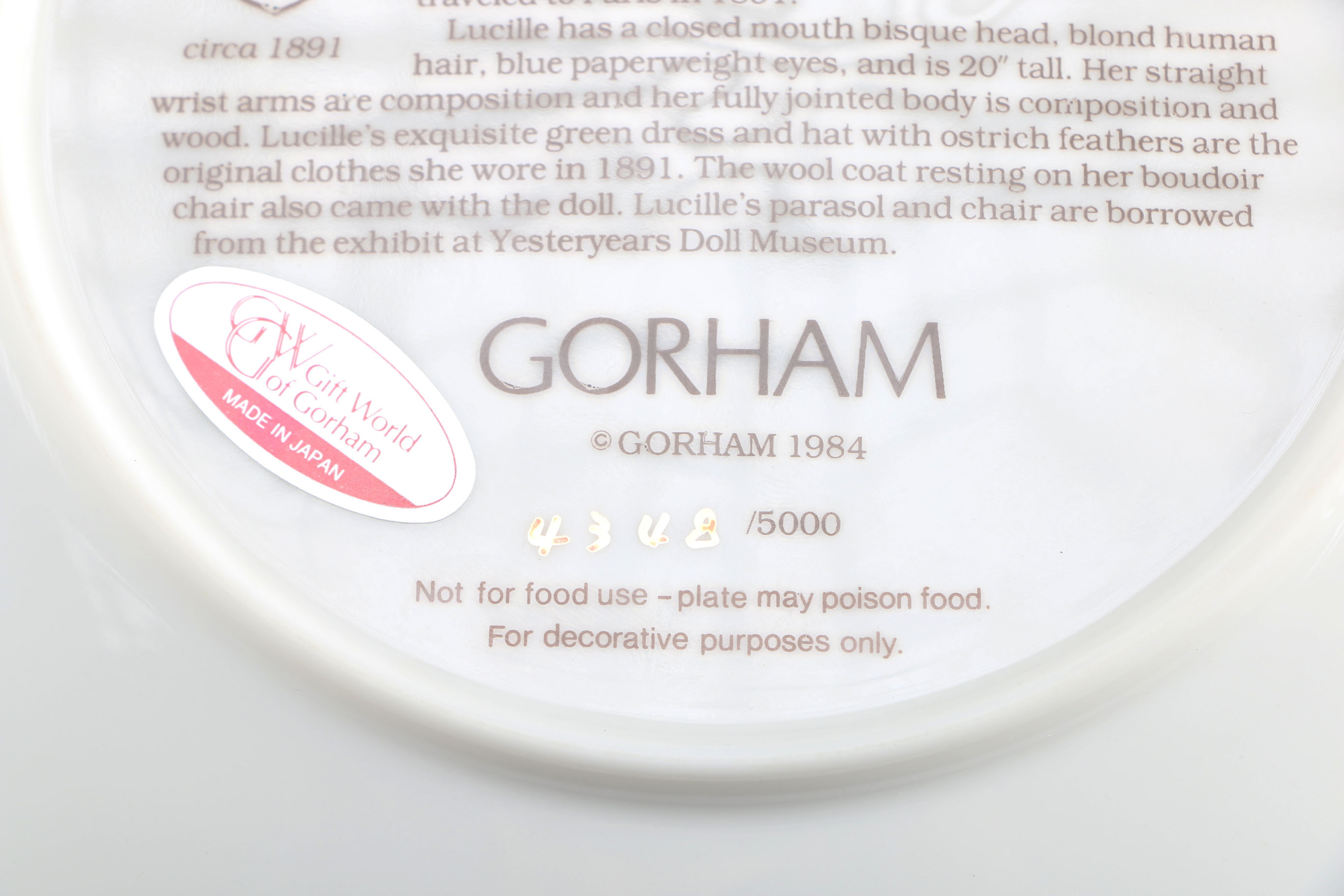 Pair of Gorham Collectors Plates Teddy Bear and Doll