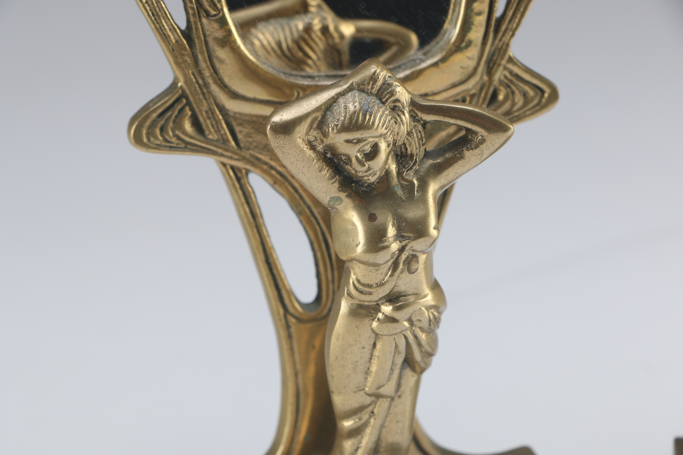 Pair of Art Nouveau Style Brass Freestanding Mirrors