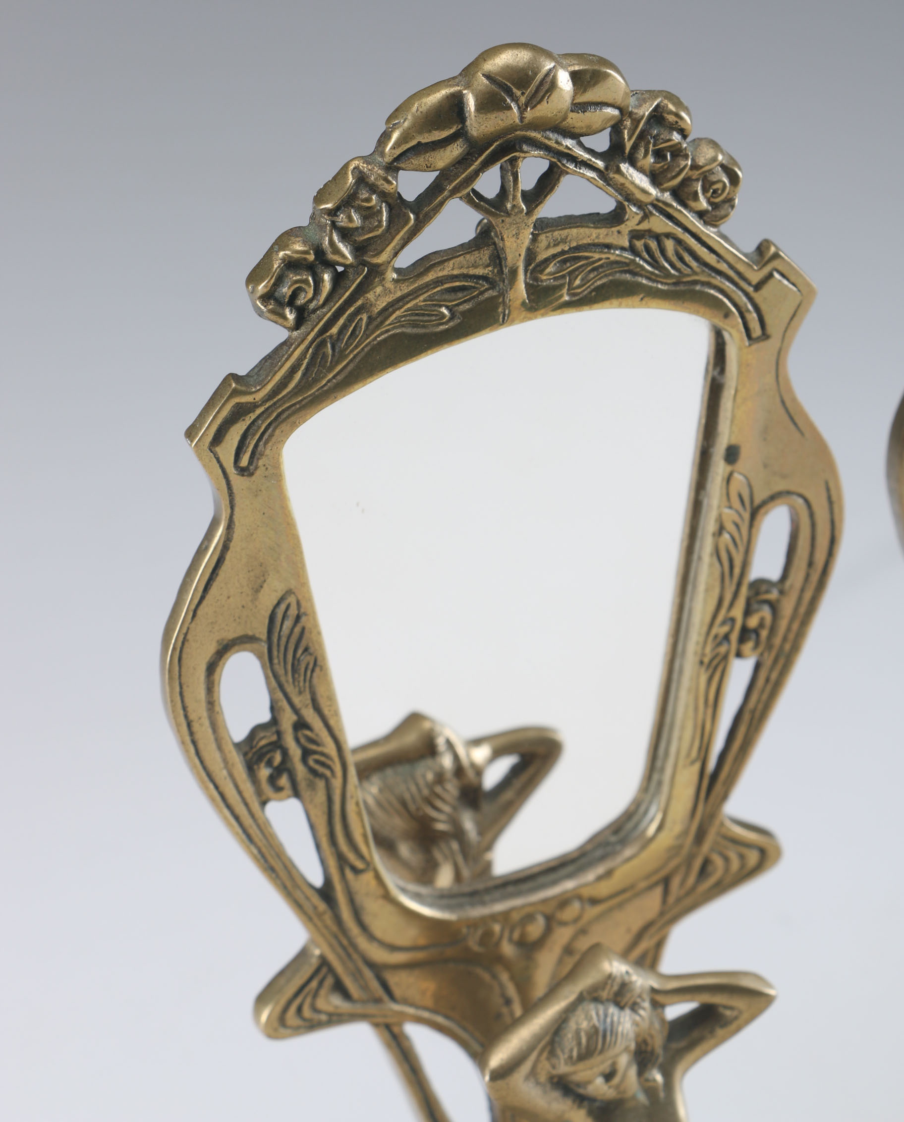 Pair of Art Nouveau Style Brass Freestanding Mirrors