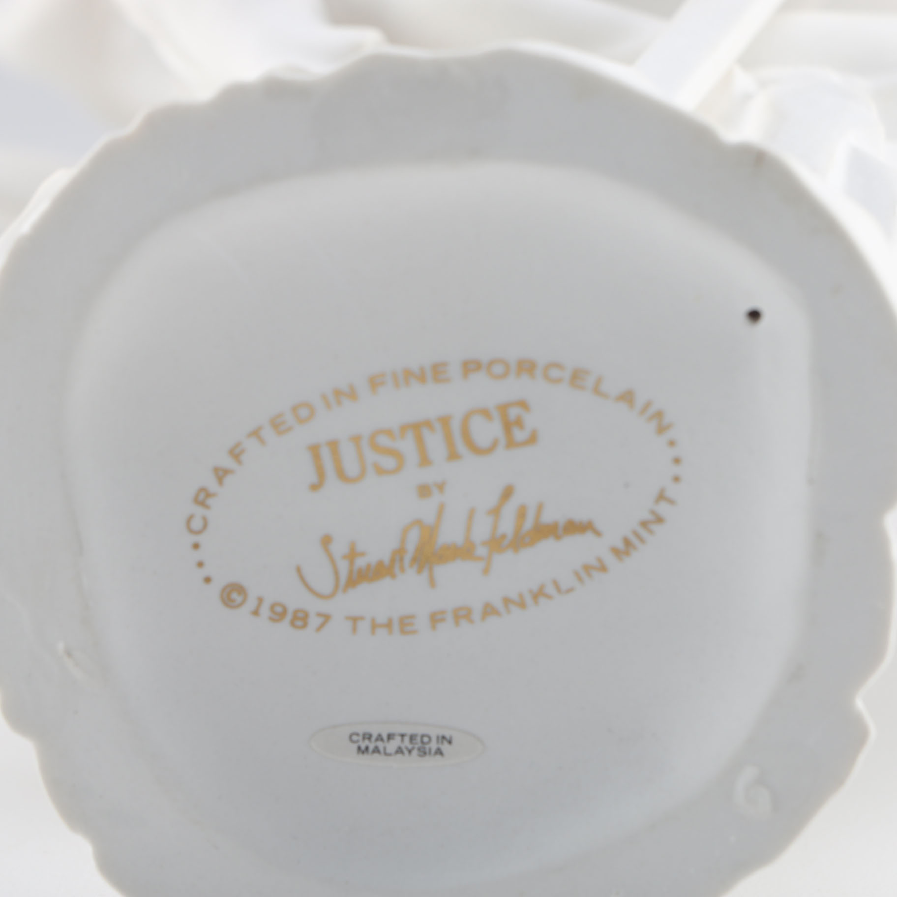 "Justice" 1987 Franklin Mint Bisque Porcelain Sculpture