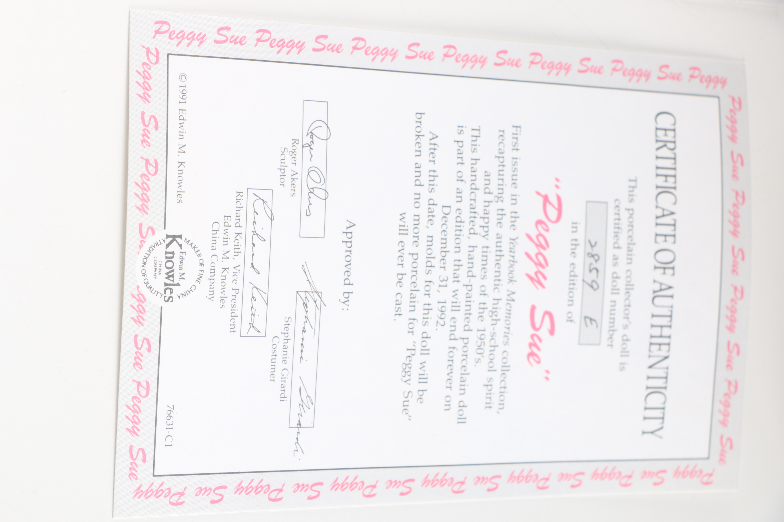 Ashton Drake Galleries "Peggy Sue" Knowles Porcelain Yearbook Memories Doll