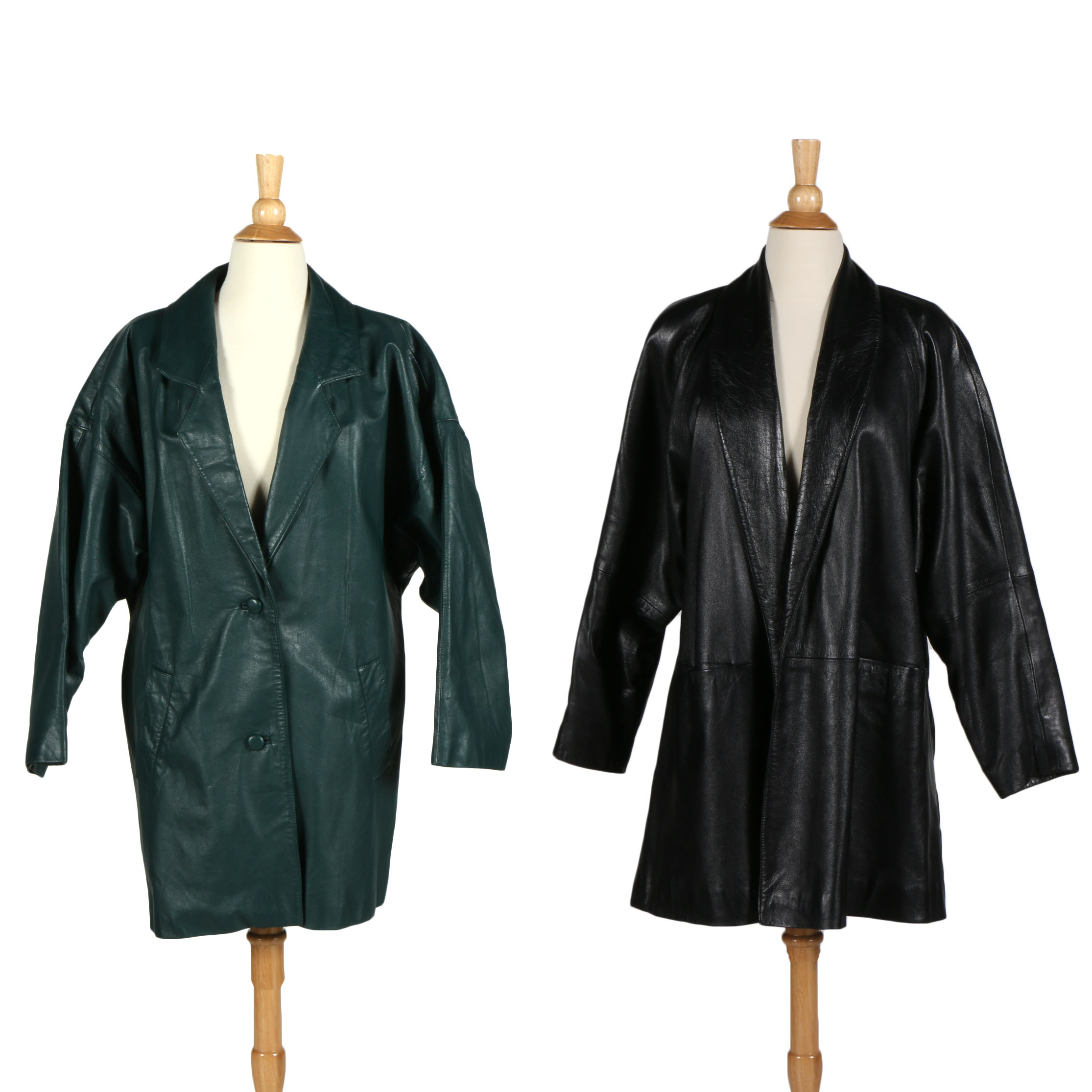 Pair of Vintage Women's Leather Car Coats