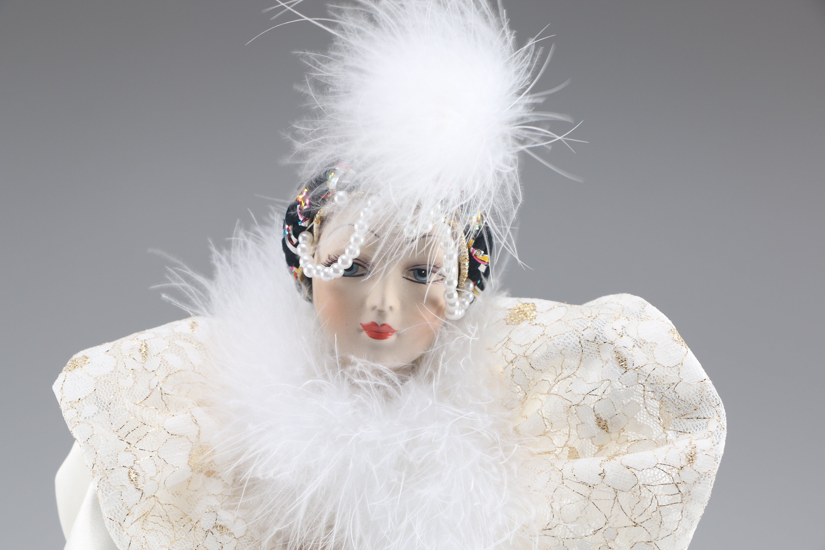 Enesco Porcelain Doll in Extravagant Gold Lame Outfit