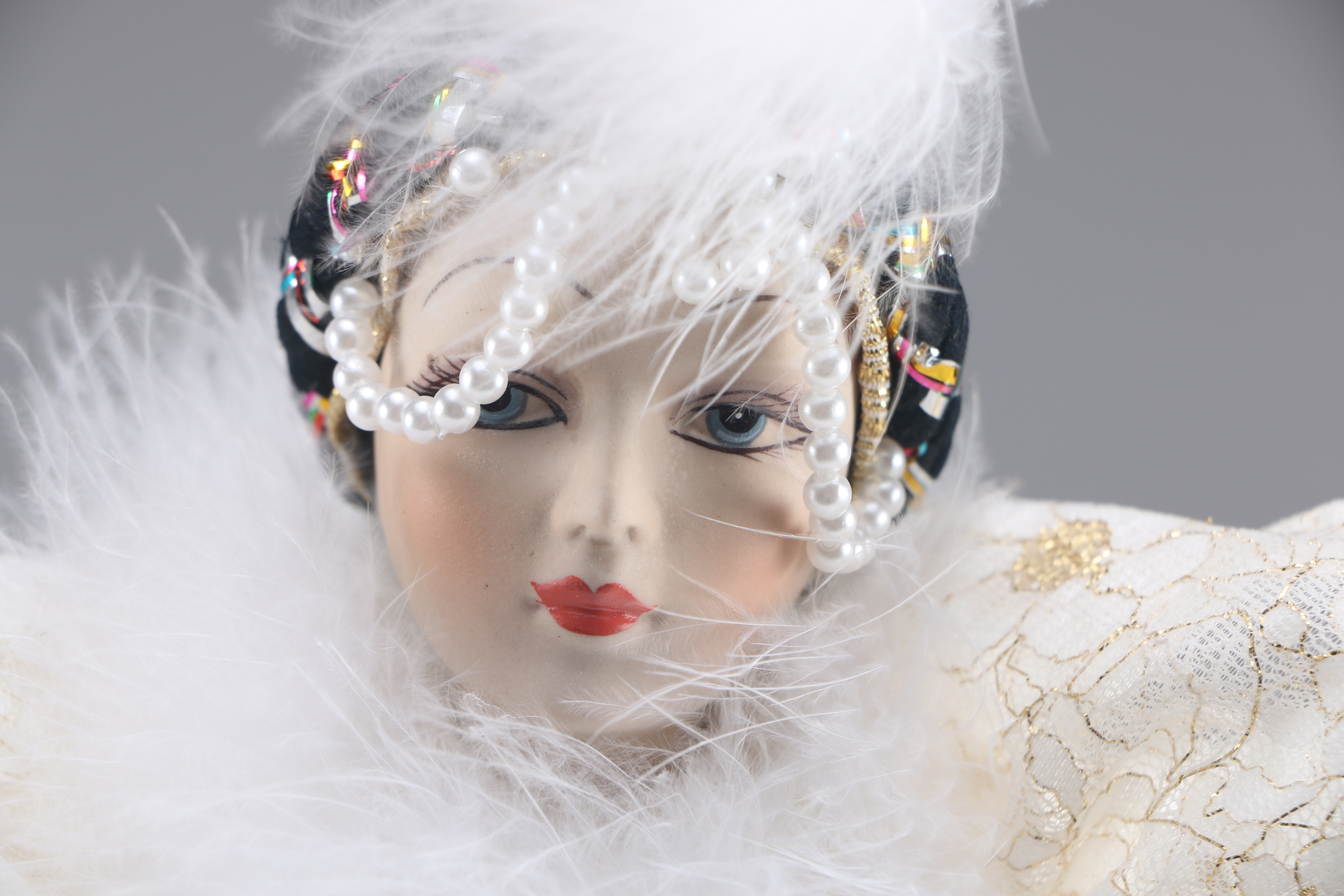 Enesco Porcelain Doll in Extravagant Gold Lame Outfit