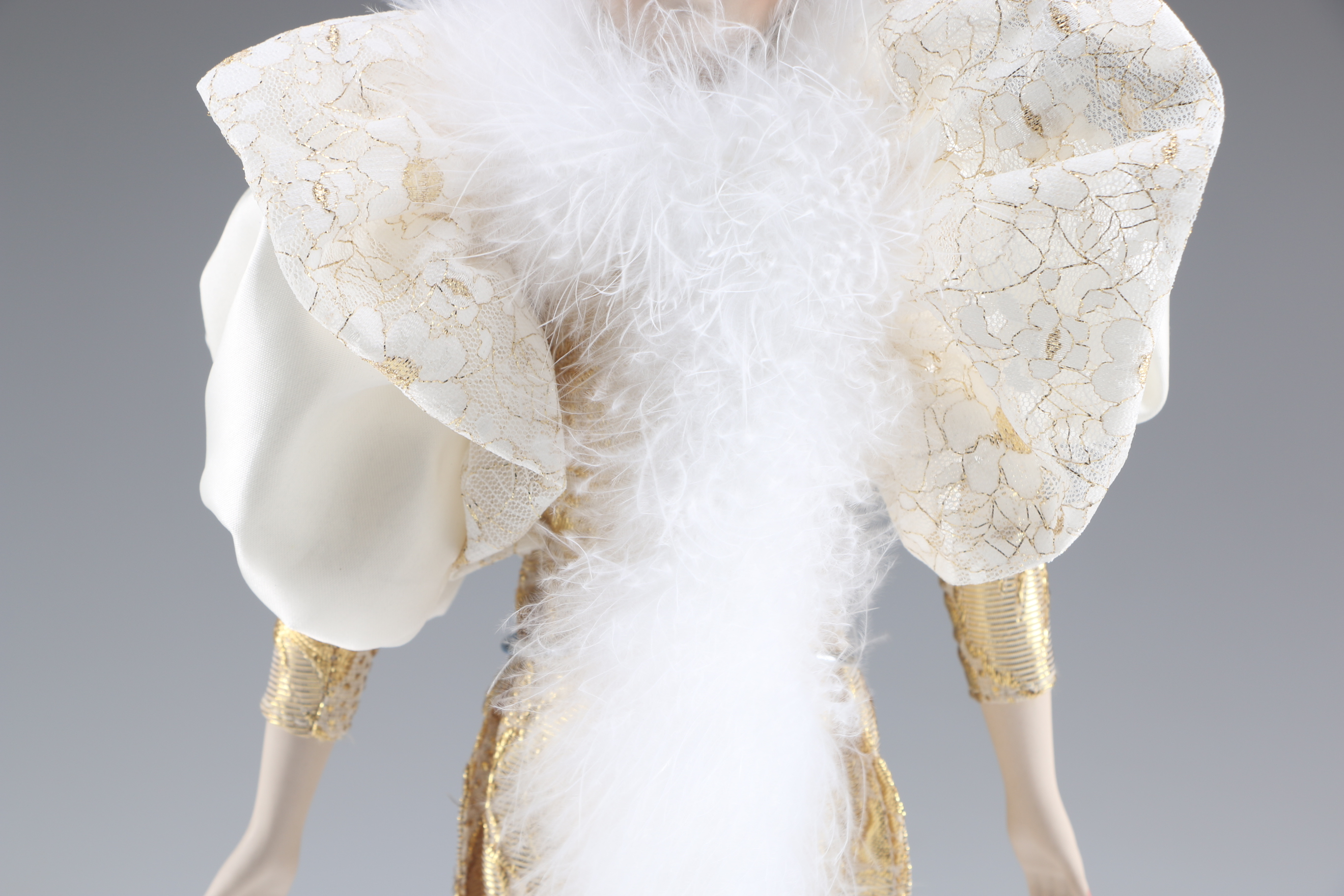 Enesco Porcelain Doll in Extravagant Gold Lame Outfit