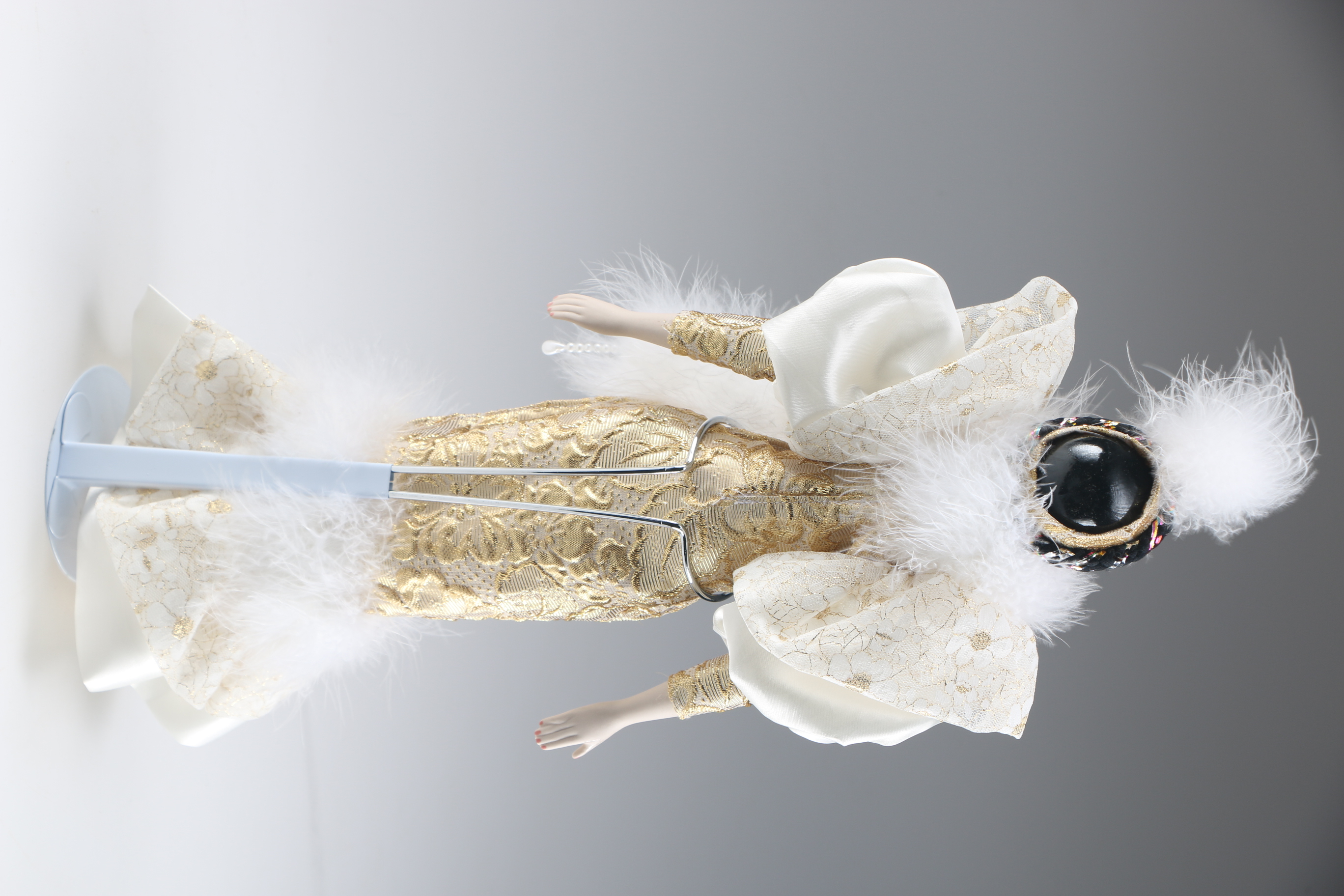 Enesco Porcelain Doll in Extravagant Gold Lame Outfit