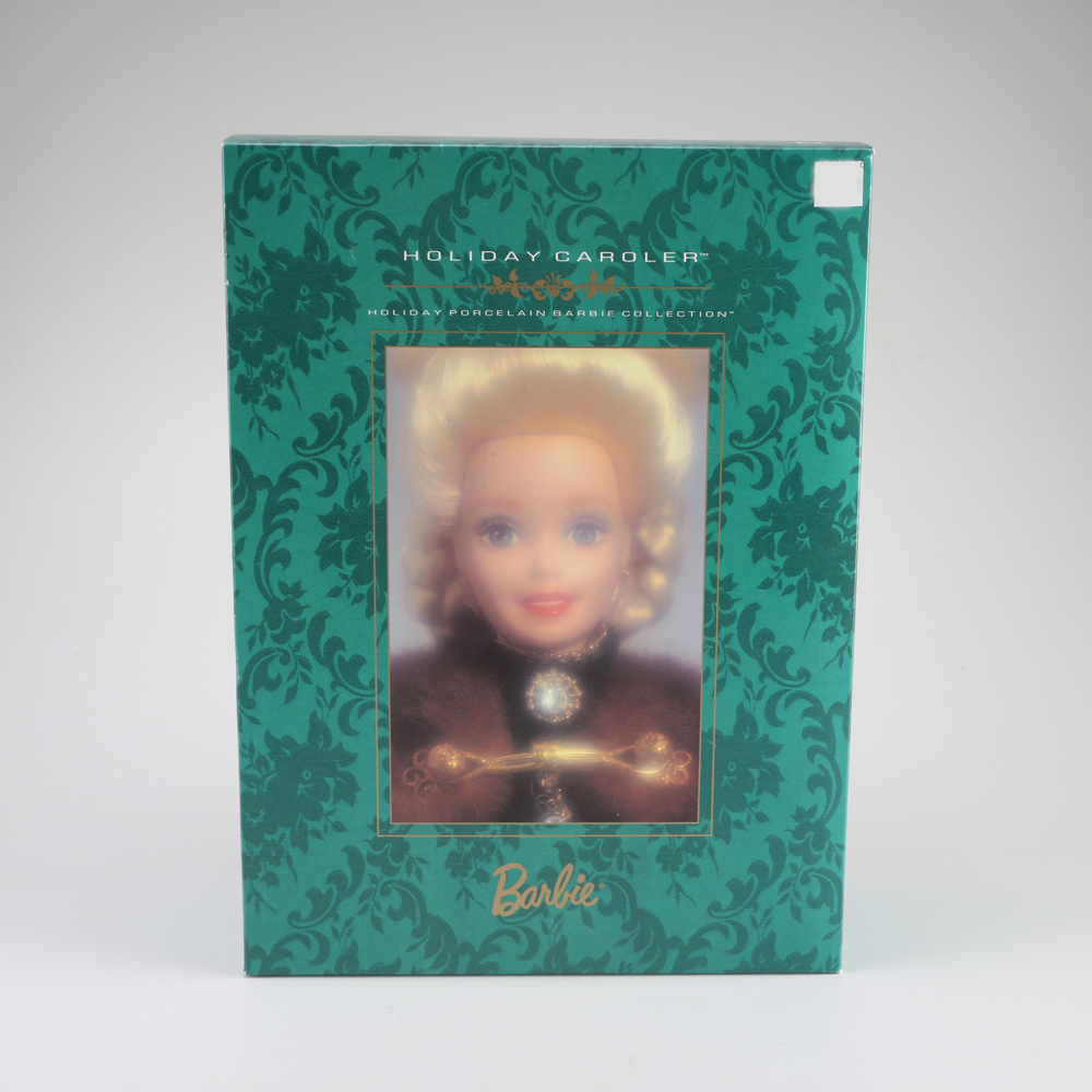 Claude Monet "Water Lily" Barbie and Porcelain Holiday Caroler Barbie Doll Pairing