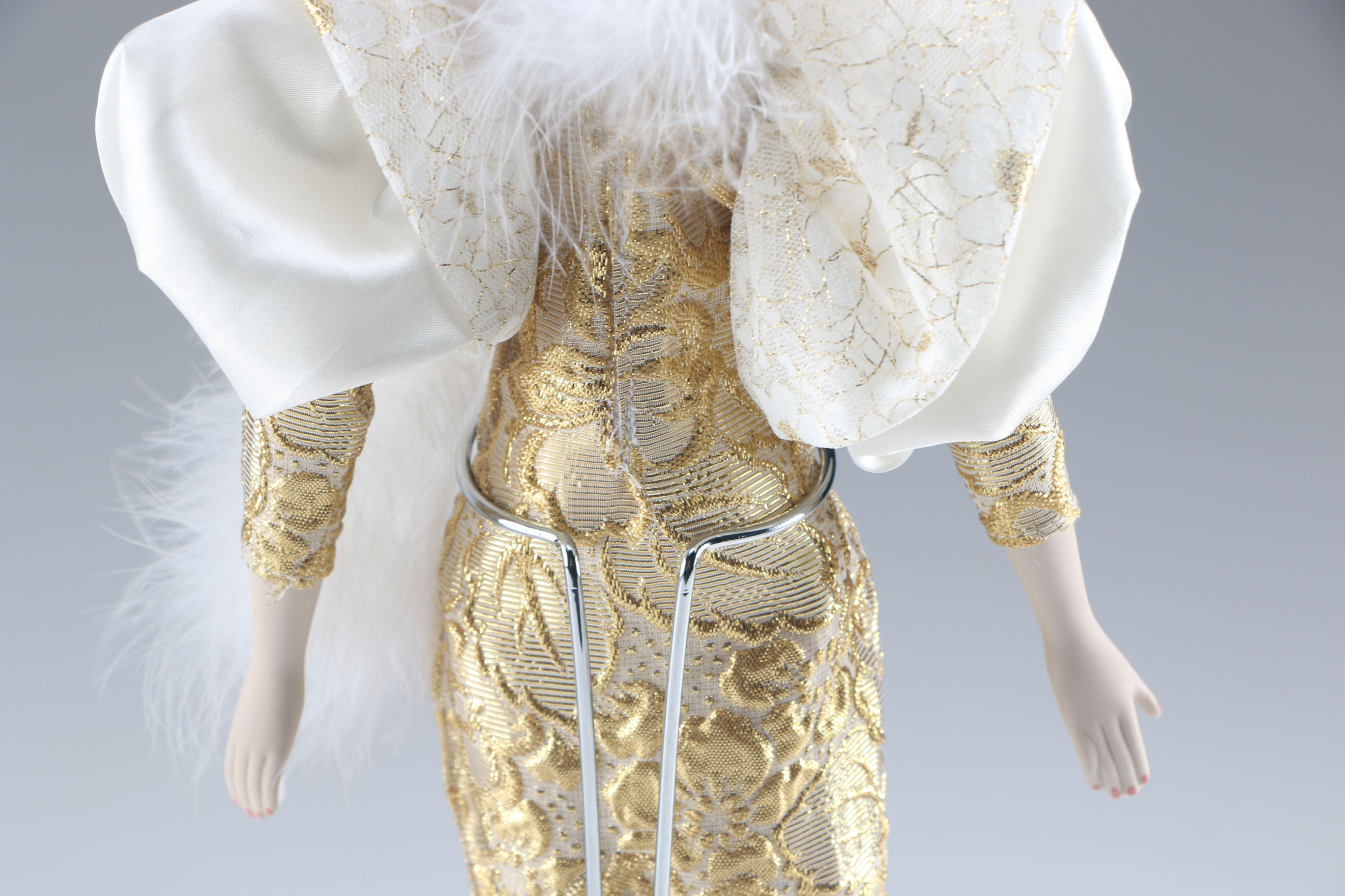 Enesco Porcelain Doll in Extravagant Gold Lame Outfit