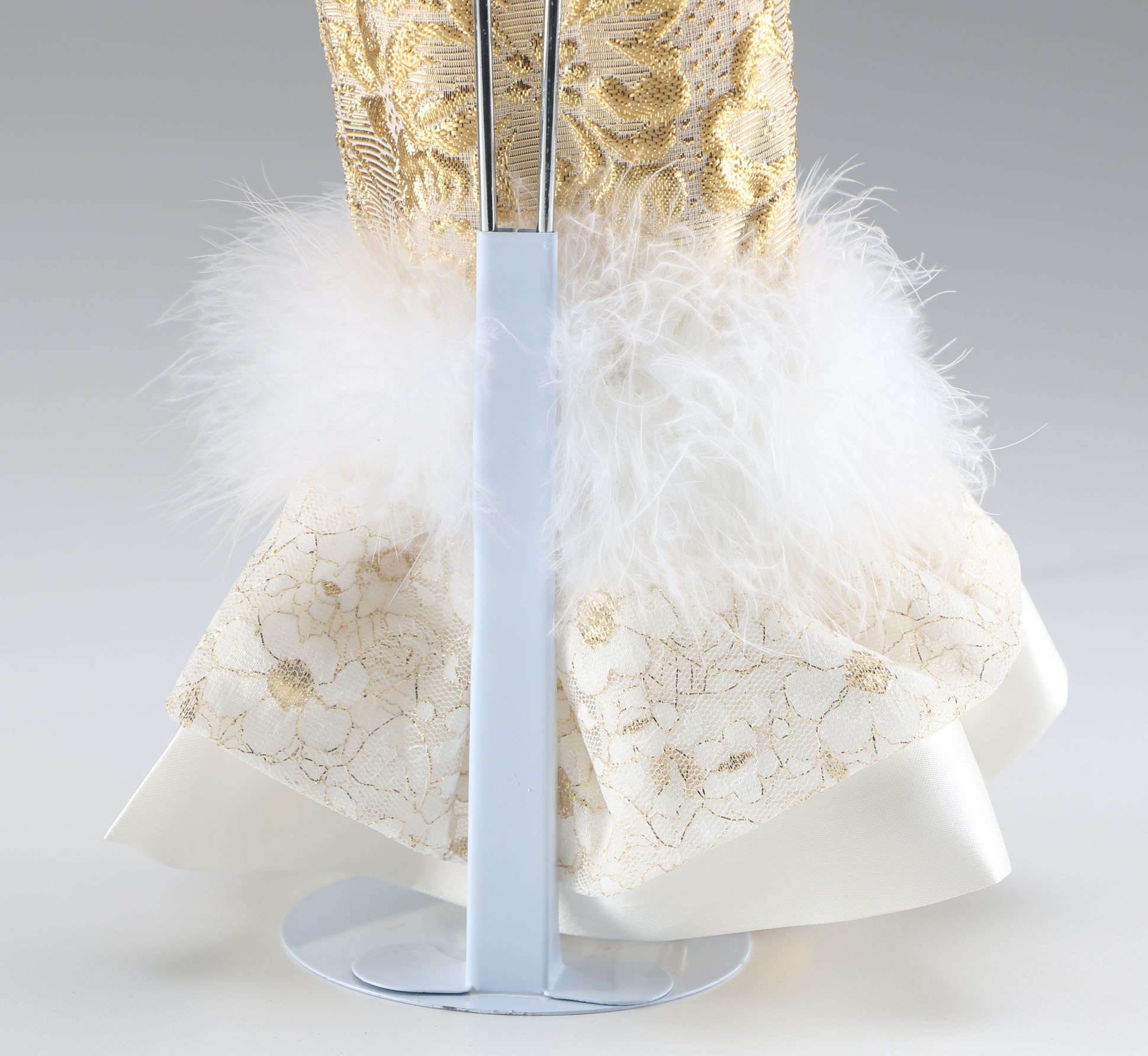 Enesco Porcelain Doll in Extravagant Gold Lame Outfit