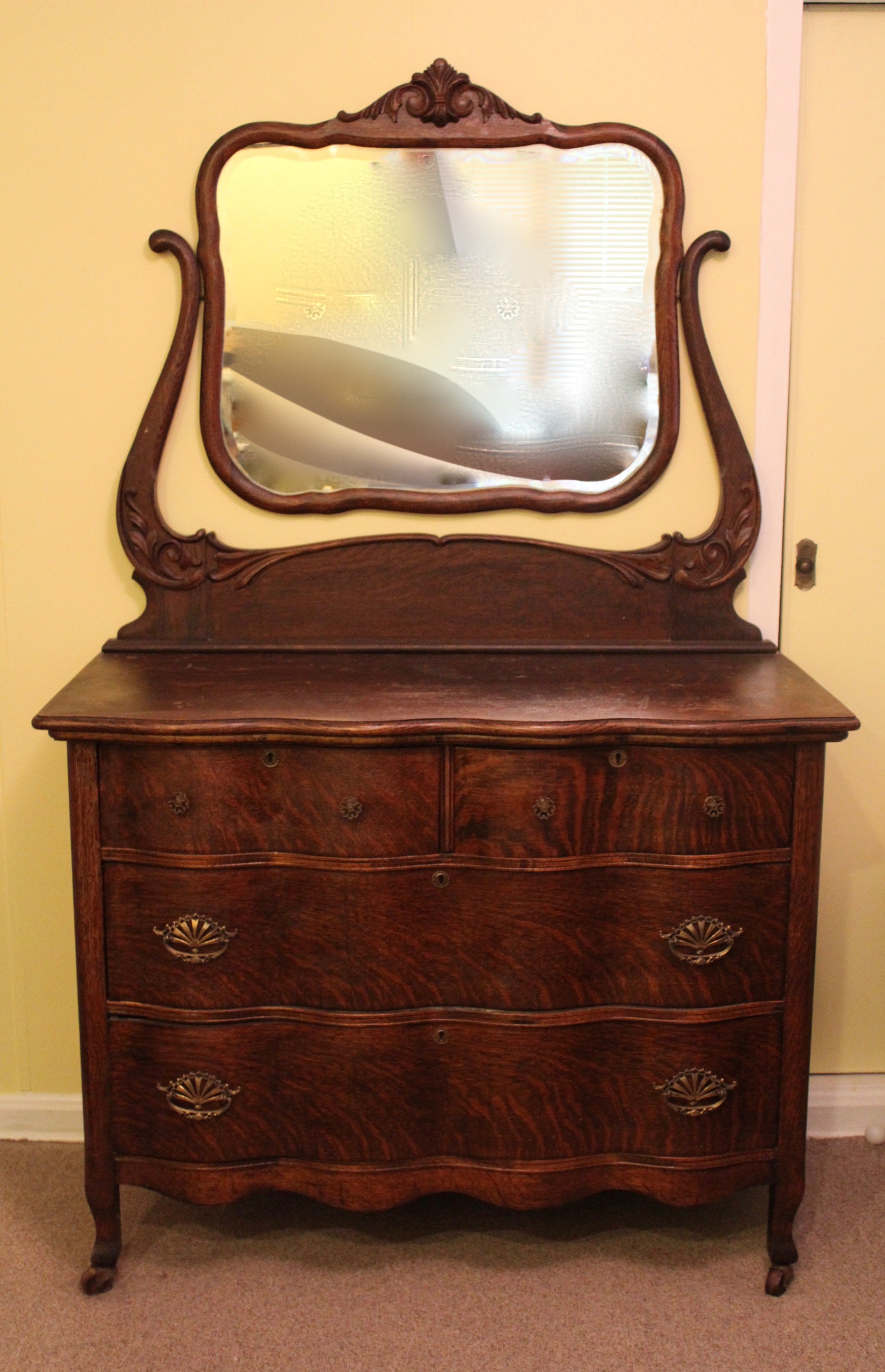 Antique Flame Oak Wave Front Dresser