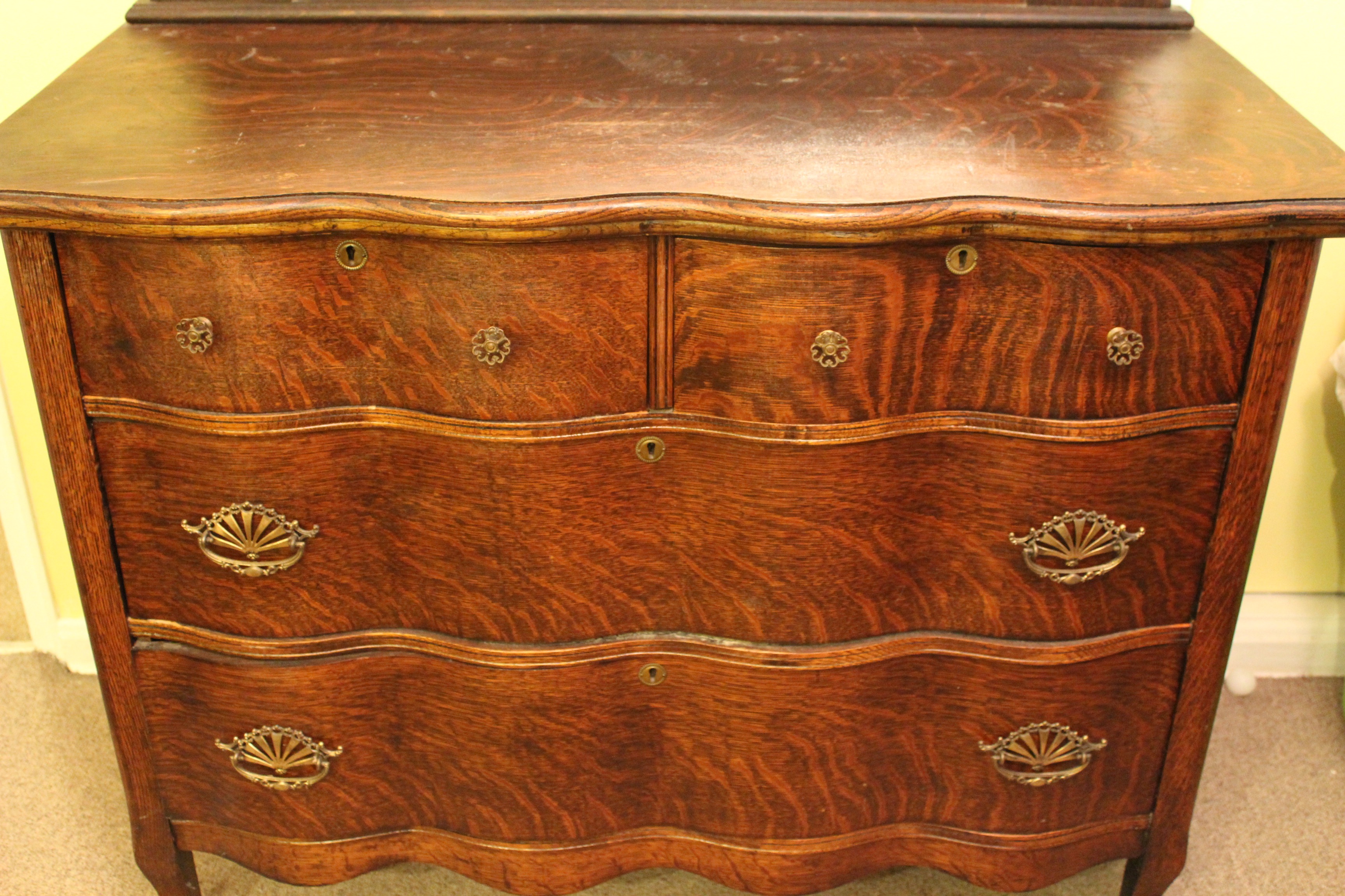Antique Flame Oak Wave Front Dresser