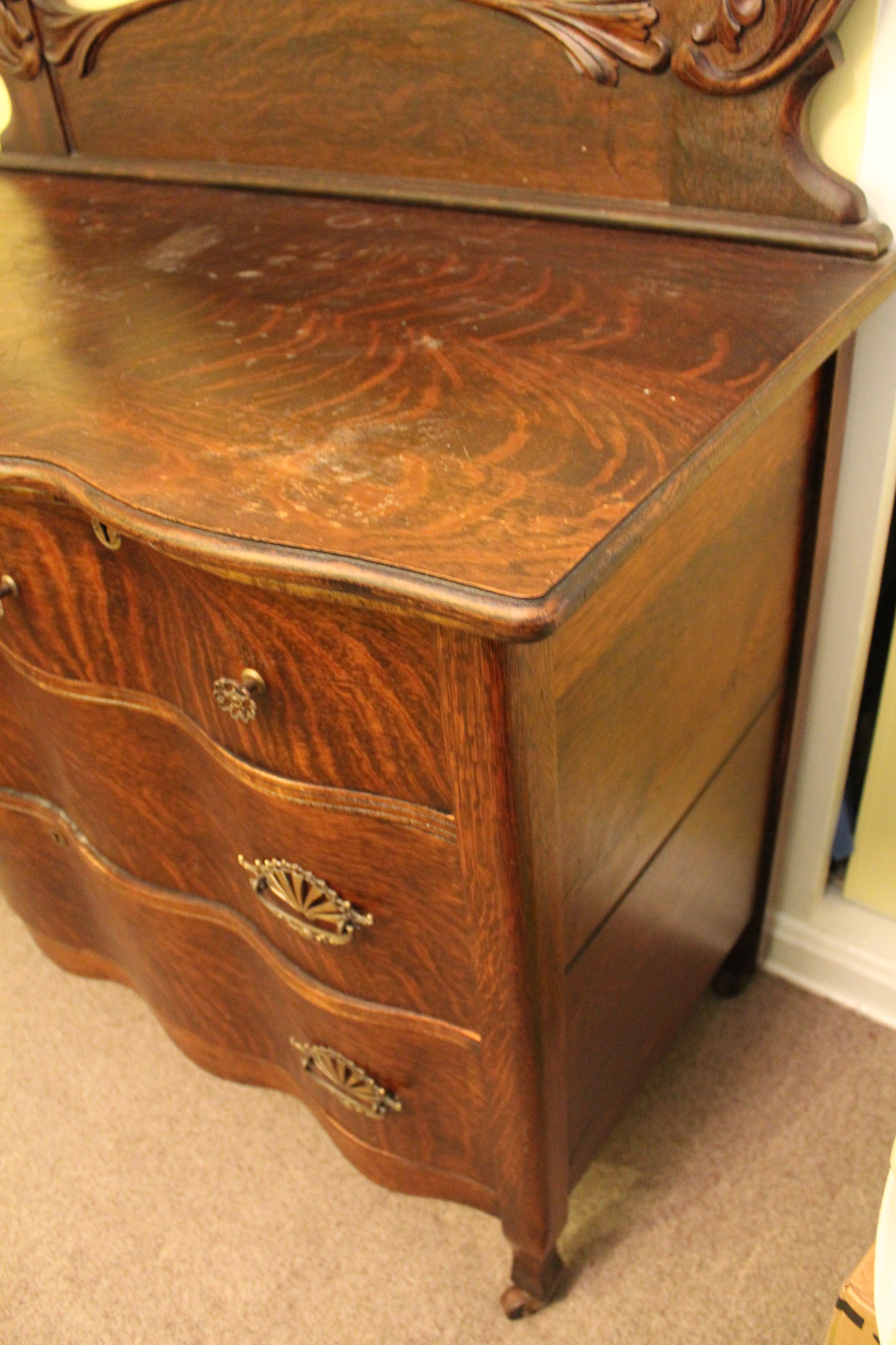 Antique Flame Oak Wave Front Dresser