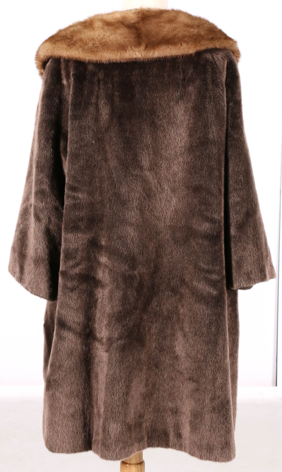 Vintage 1960s Faux Fur Coat with Mink Fur Collar