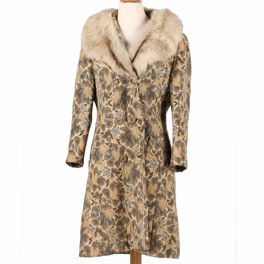 Vintage 1960s Winkelman's Tapestry Coat with Fox Fur Collar