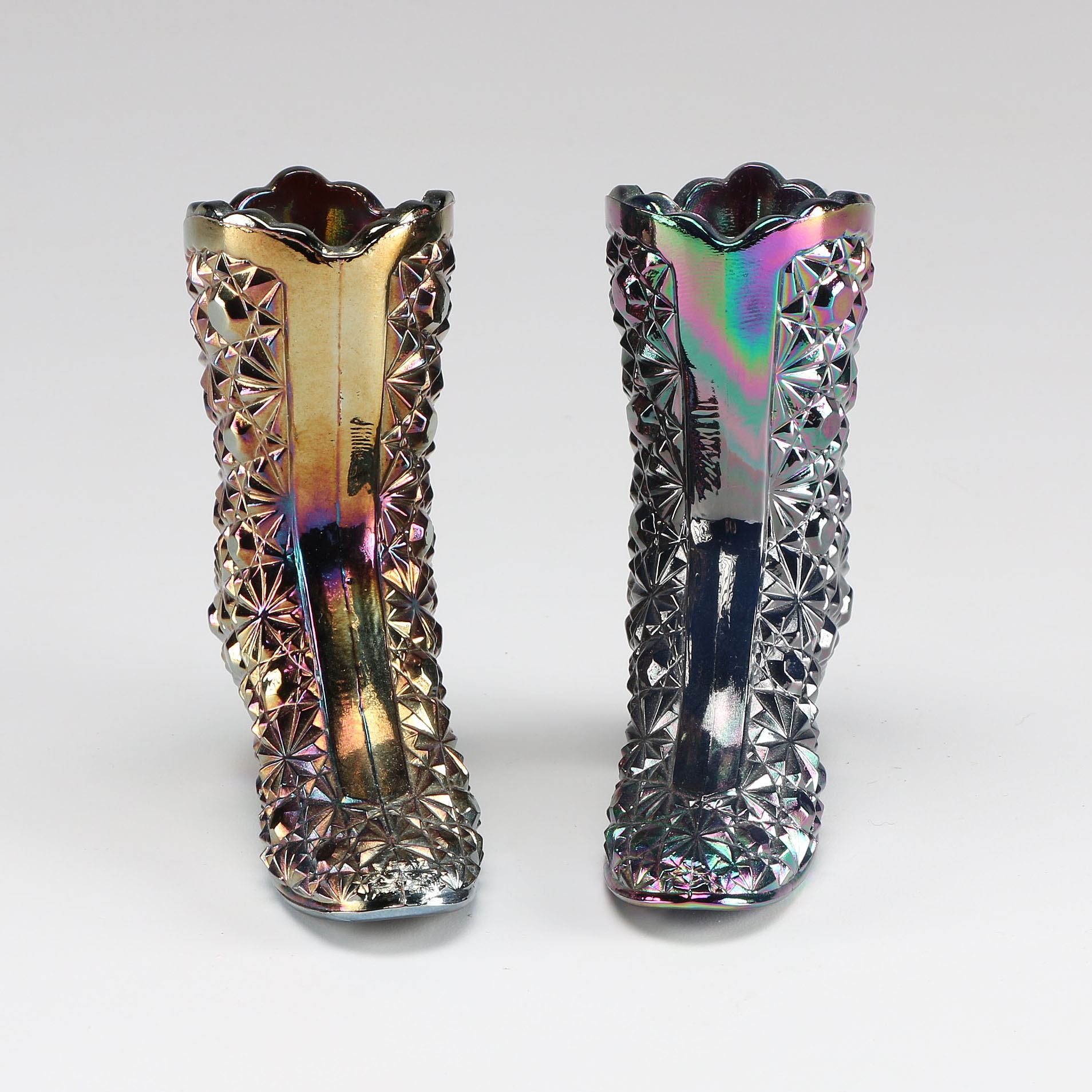 Two Fenton Carnival Glass Boots