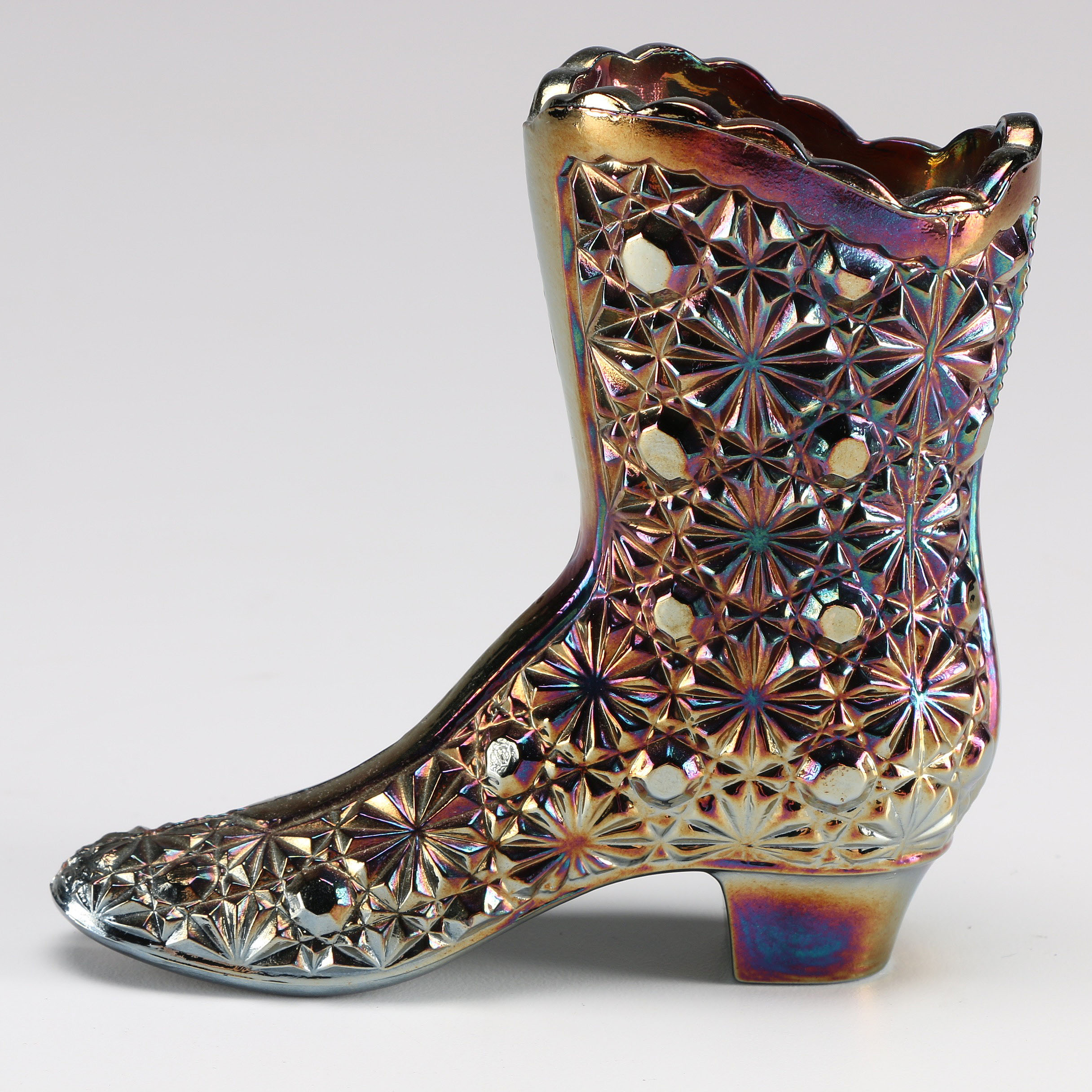 Two Fenton Carnival Glass Boots