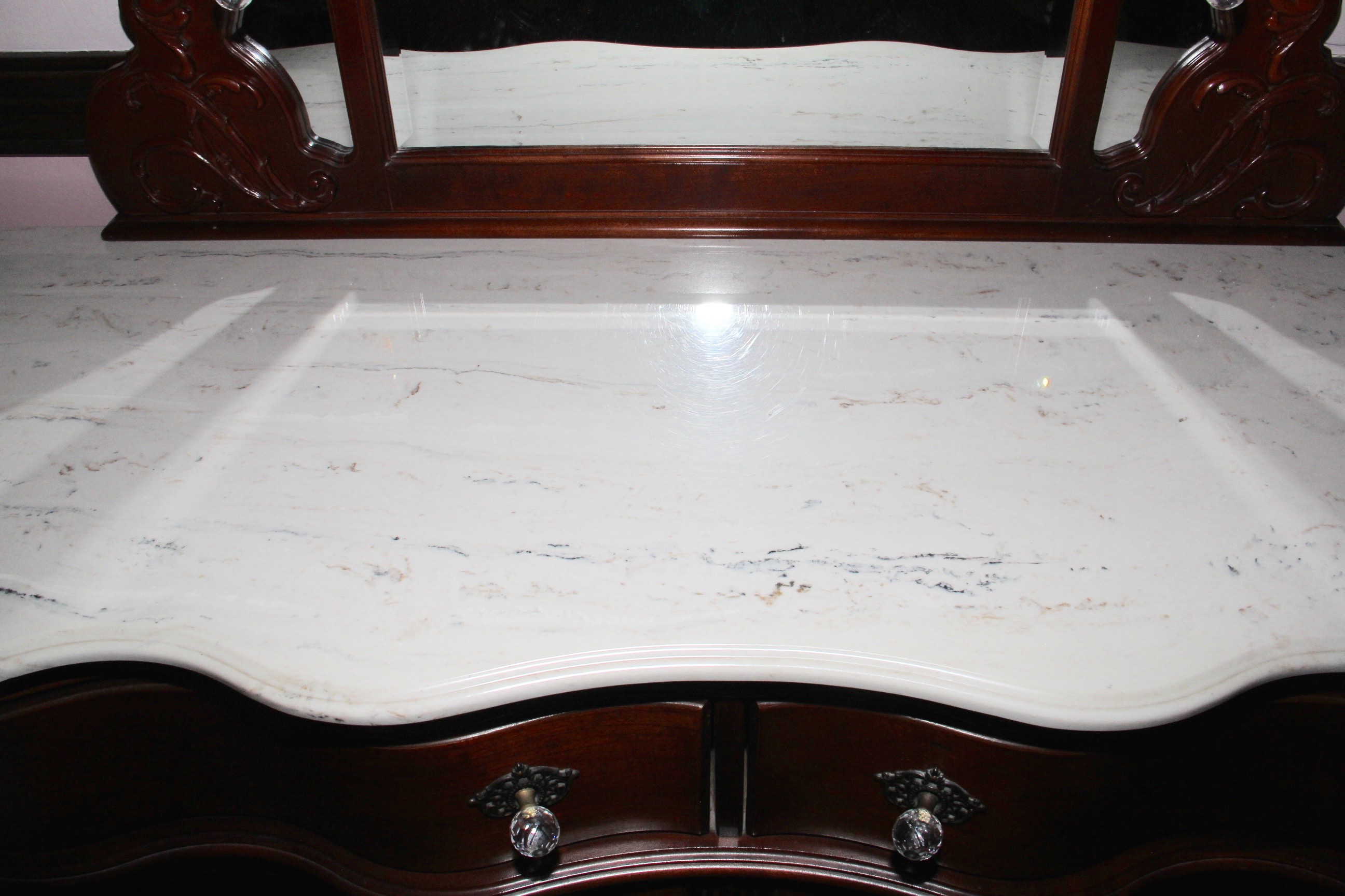 Pulaski Furniture Mahogany Reproduction Victorian Style Marble Top Dresser with Mirror